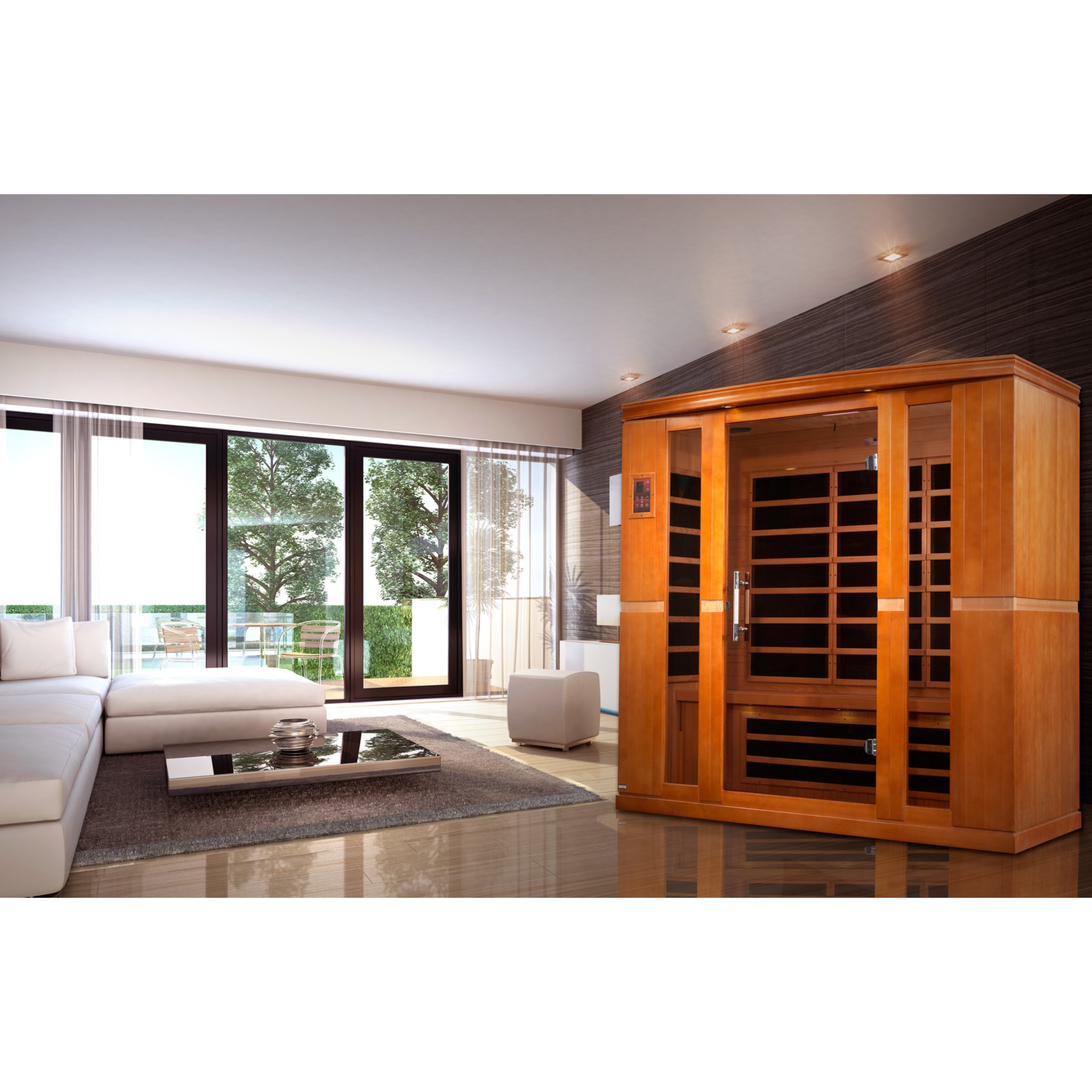 Dynamic Bergamo Elite 4 Person Ultra Low EMF Infrared Sauna (3–5MG) with Floor Heaters, Chromotherapy & Bluetooth – DYN-6440-01 Elite
