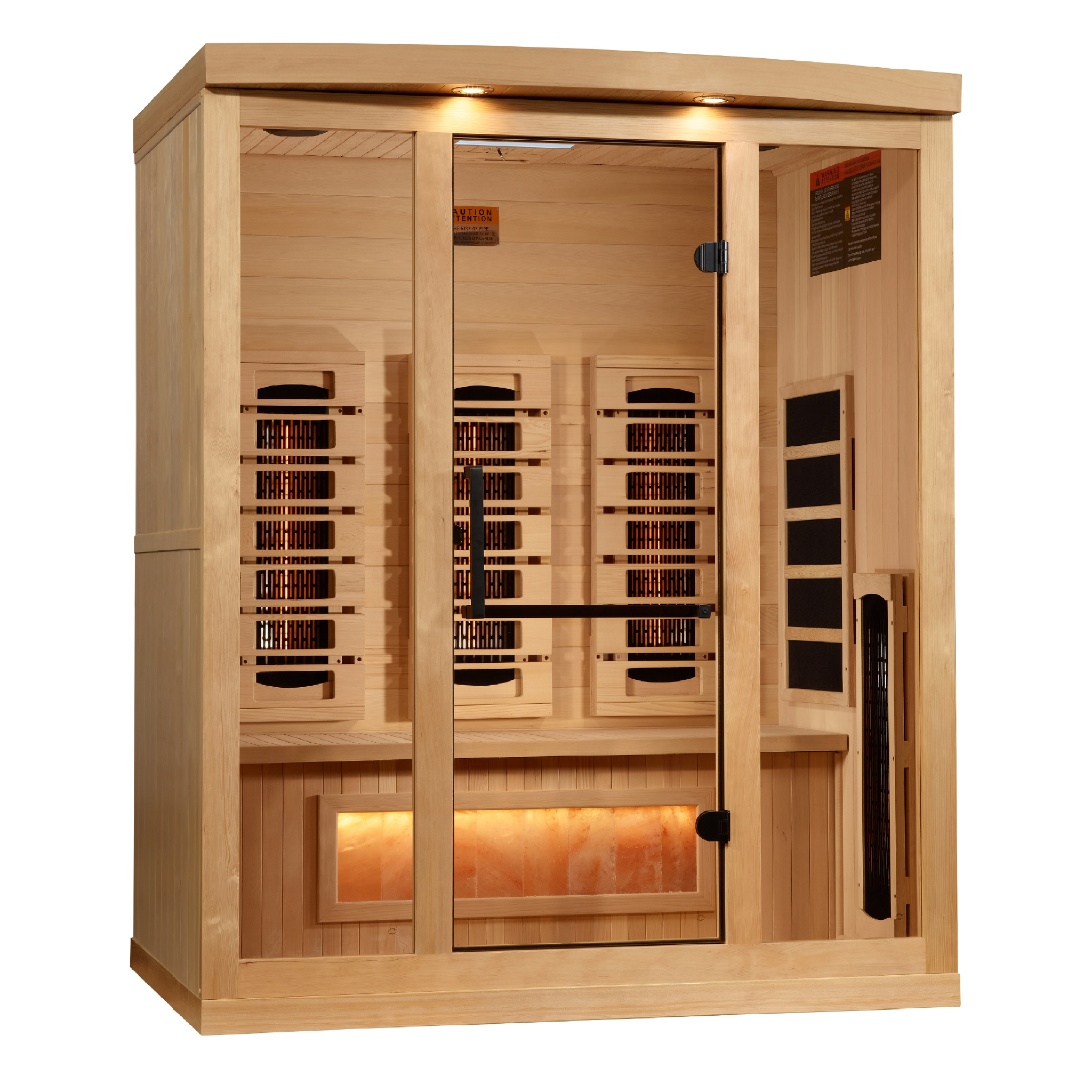 Golden Designs 3 Person Full Spectrum Infrared Sauna, Near Zero EMF, Himalayan Salt Bar, Indoor Canadian Hemlock, GDI-8030-03