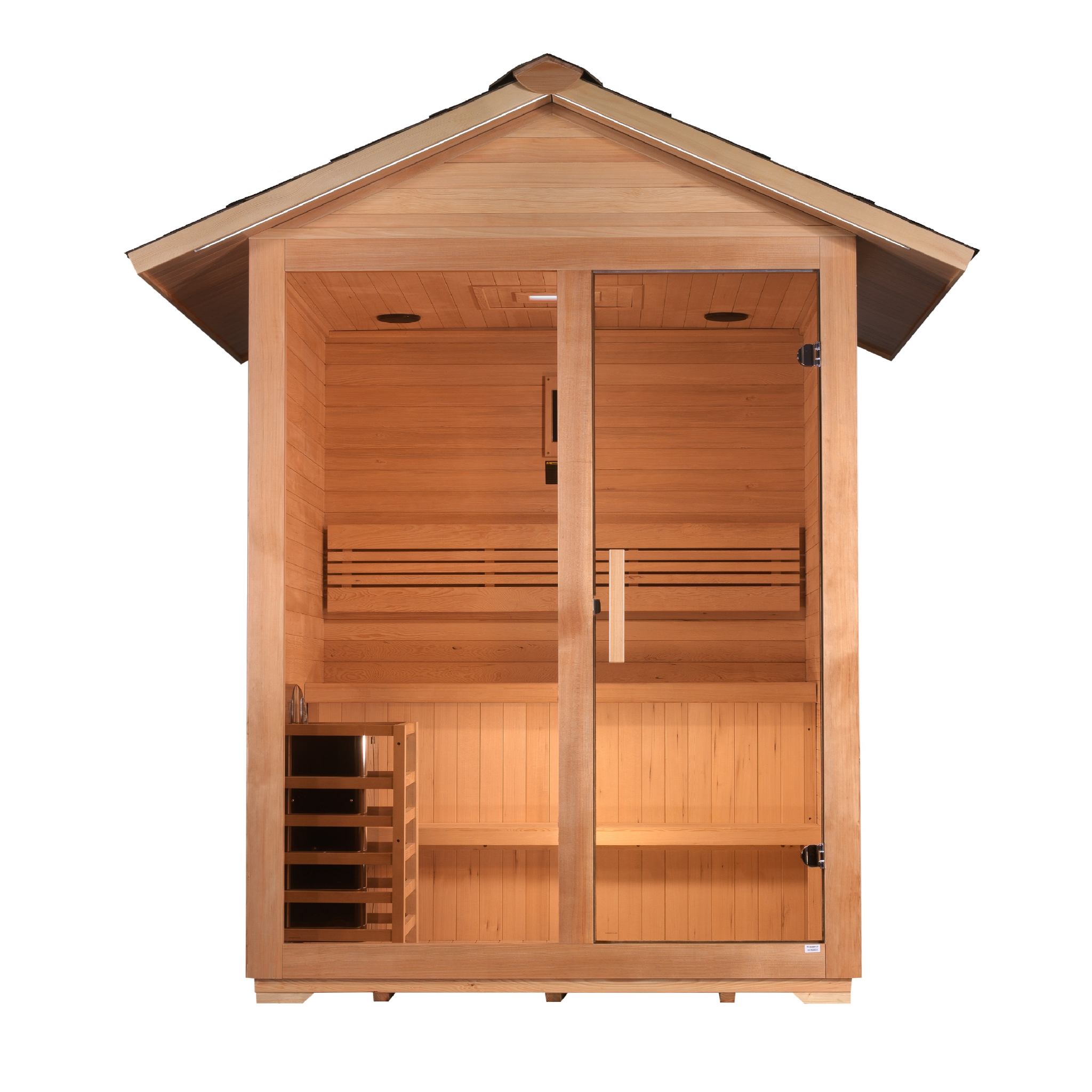 Golden Designs Arlberg 3 Person Traditional Outdoor Sauna, Canadian Hemlock, 8kW Stove, Chromotherapy Lighting GDI-8103-01