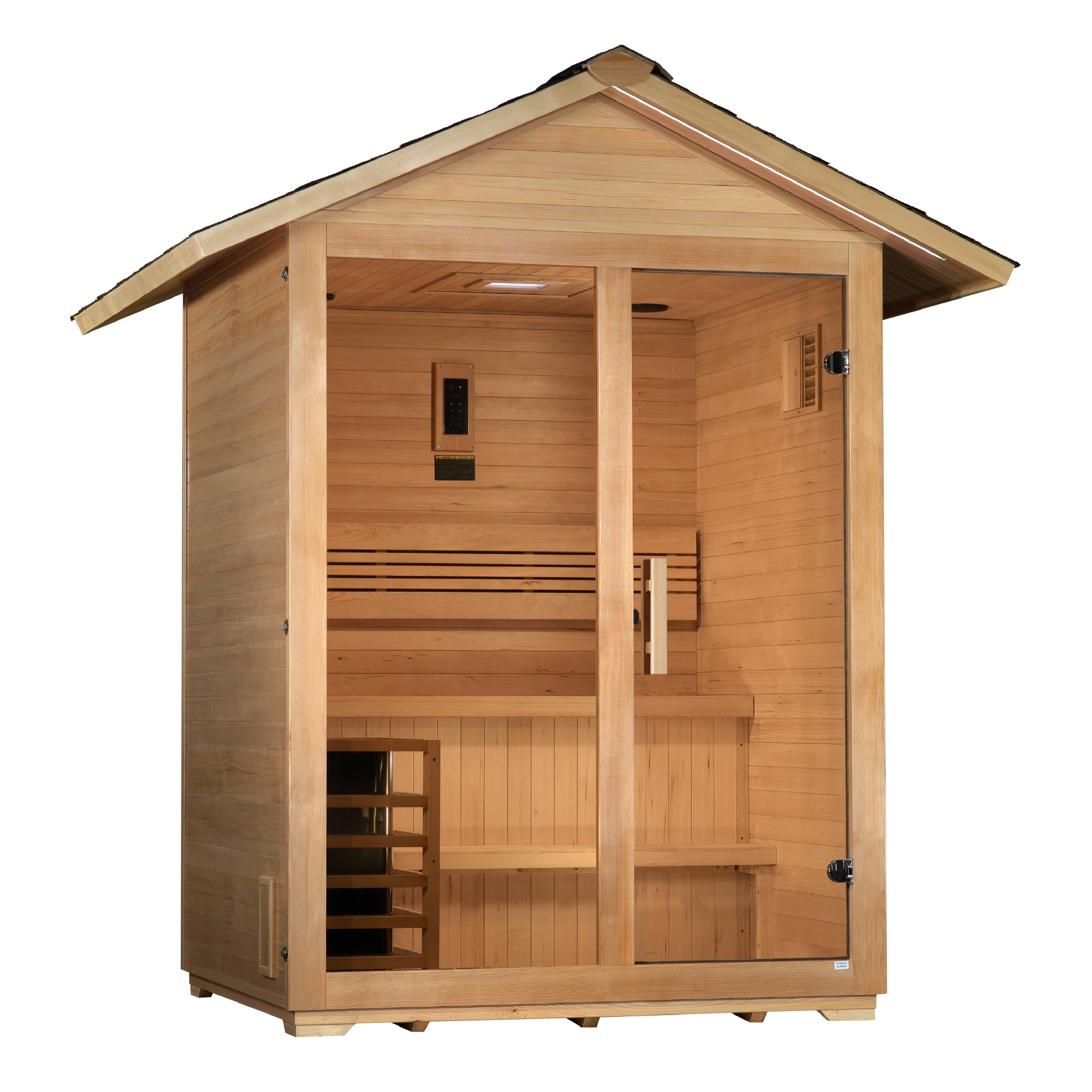 Golden Designs Arlberg 3 Person Traditional Outdoor Sauna, Canadian Hemlock, 8kW Stove, Chromotherapy Lighting GDI-8103-01