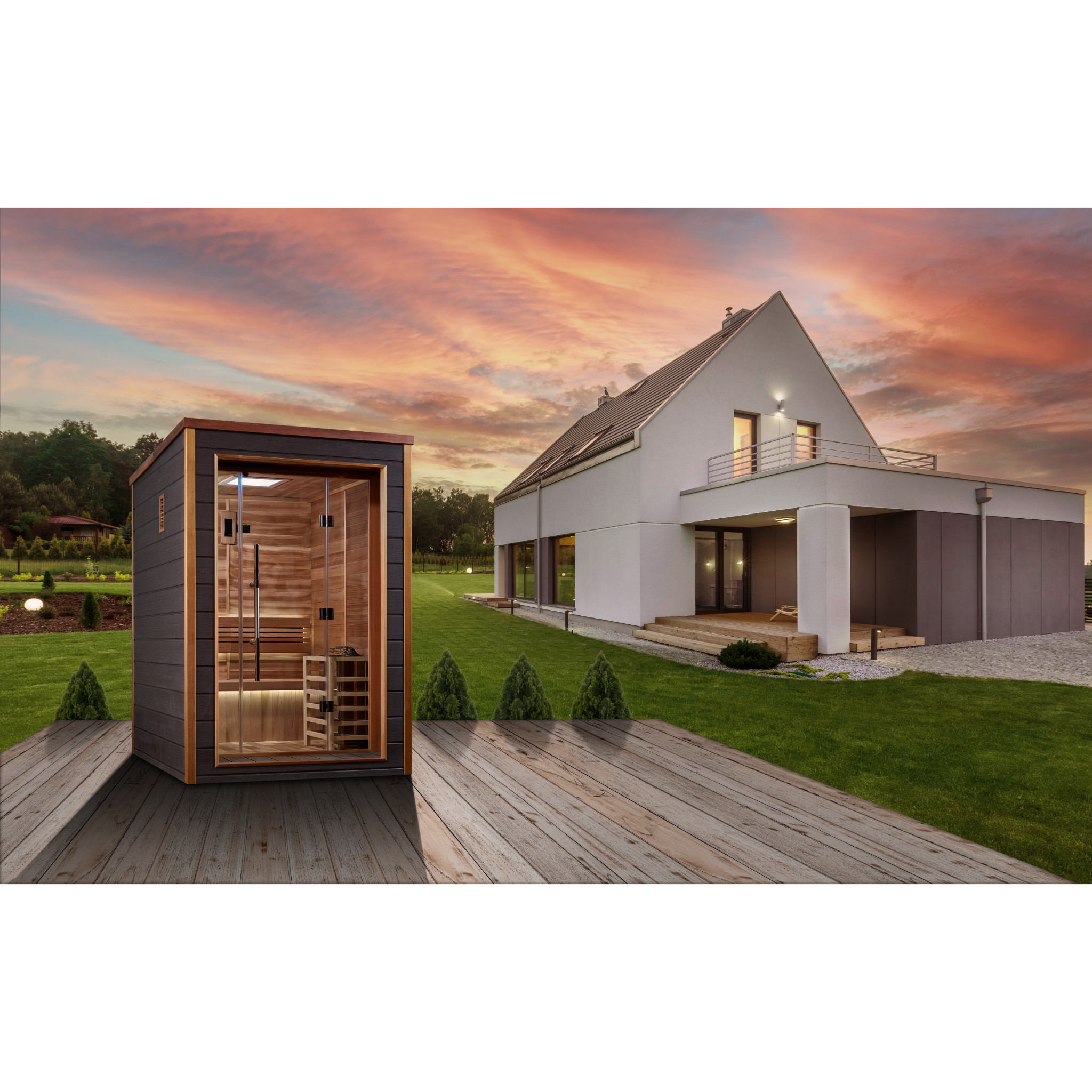 Golden Designs Narvik 2 Person Indoor-Outdoor Traditional Sauna, Canadian Red Cedar Interior, Espresso Finish, GDI-8202-01