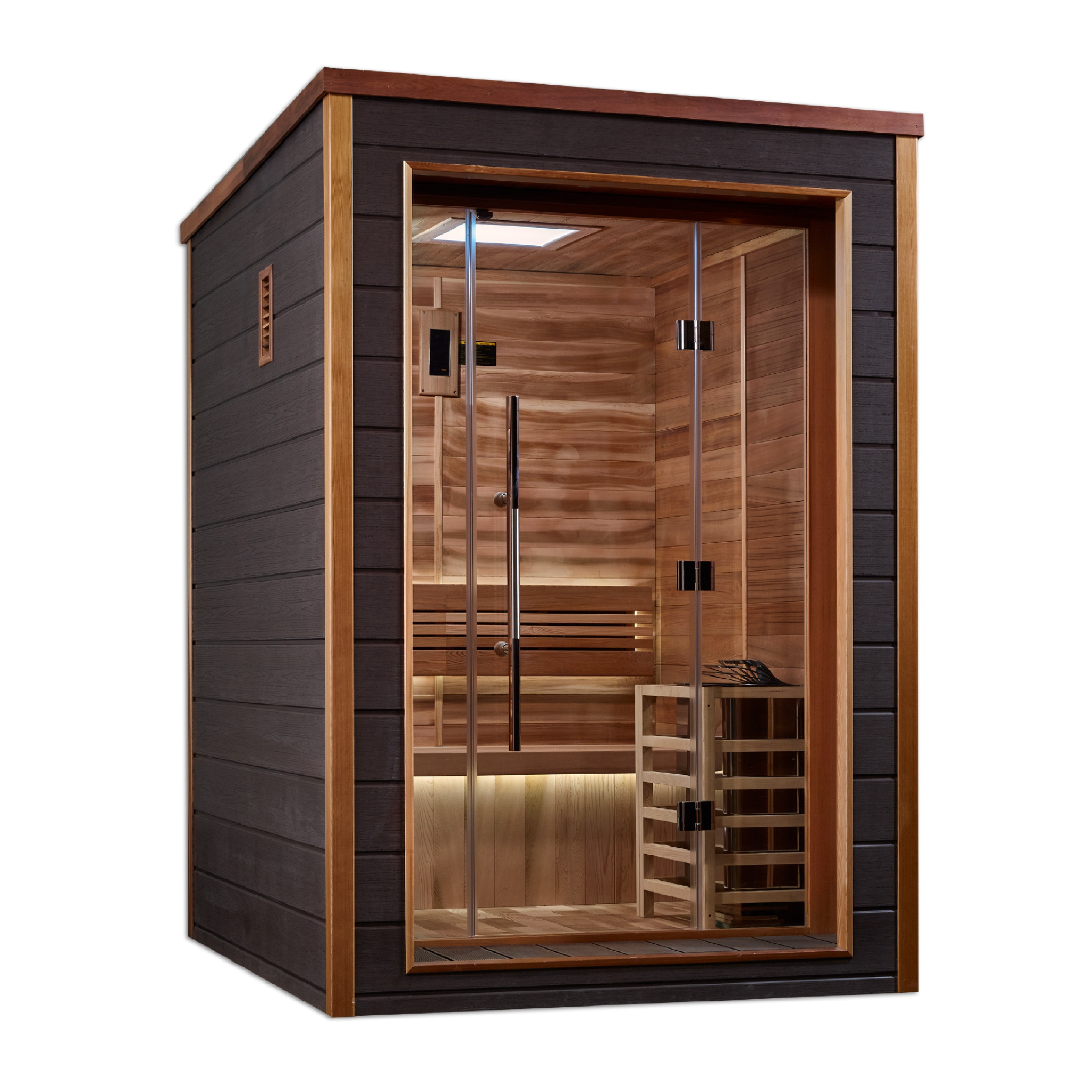 Golden Designs Narvik 2 Person Indoor-Outdoor Traditional Sauna, Canadian Red Cedar Interior, Espresso Finish, GDI-8202-01