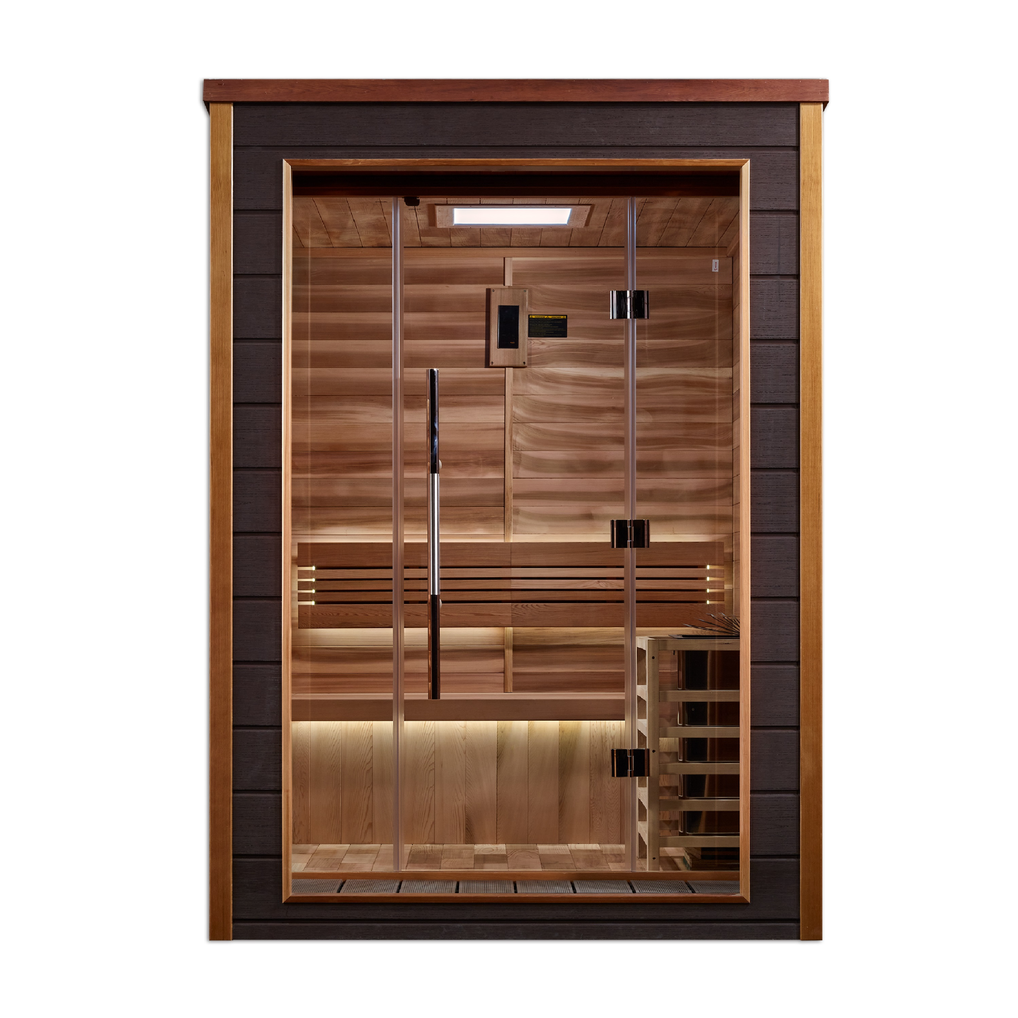 Golden Designs Narvik 2 Person Indoor-Outdoor Traditional Sauna, Canadian Red Cedar Interior, Espresso Finish, GDI-8202-01