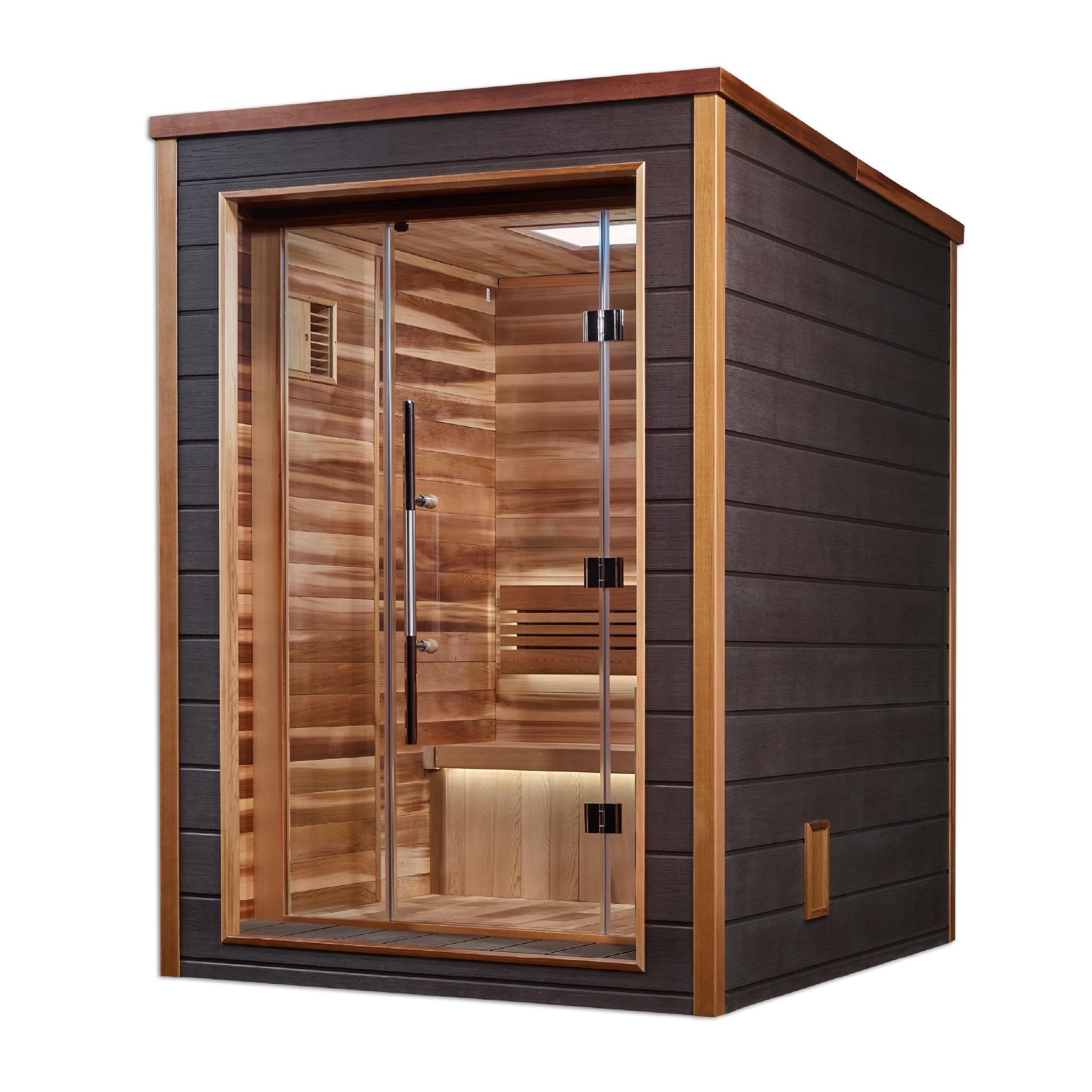 Golden Designs Narvik 2 Person Indoor-Outdoor Traditional Sauna, Canadian Red Cedar Interior, Espresso Finish, GDI-8202-01