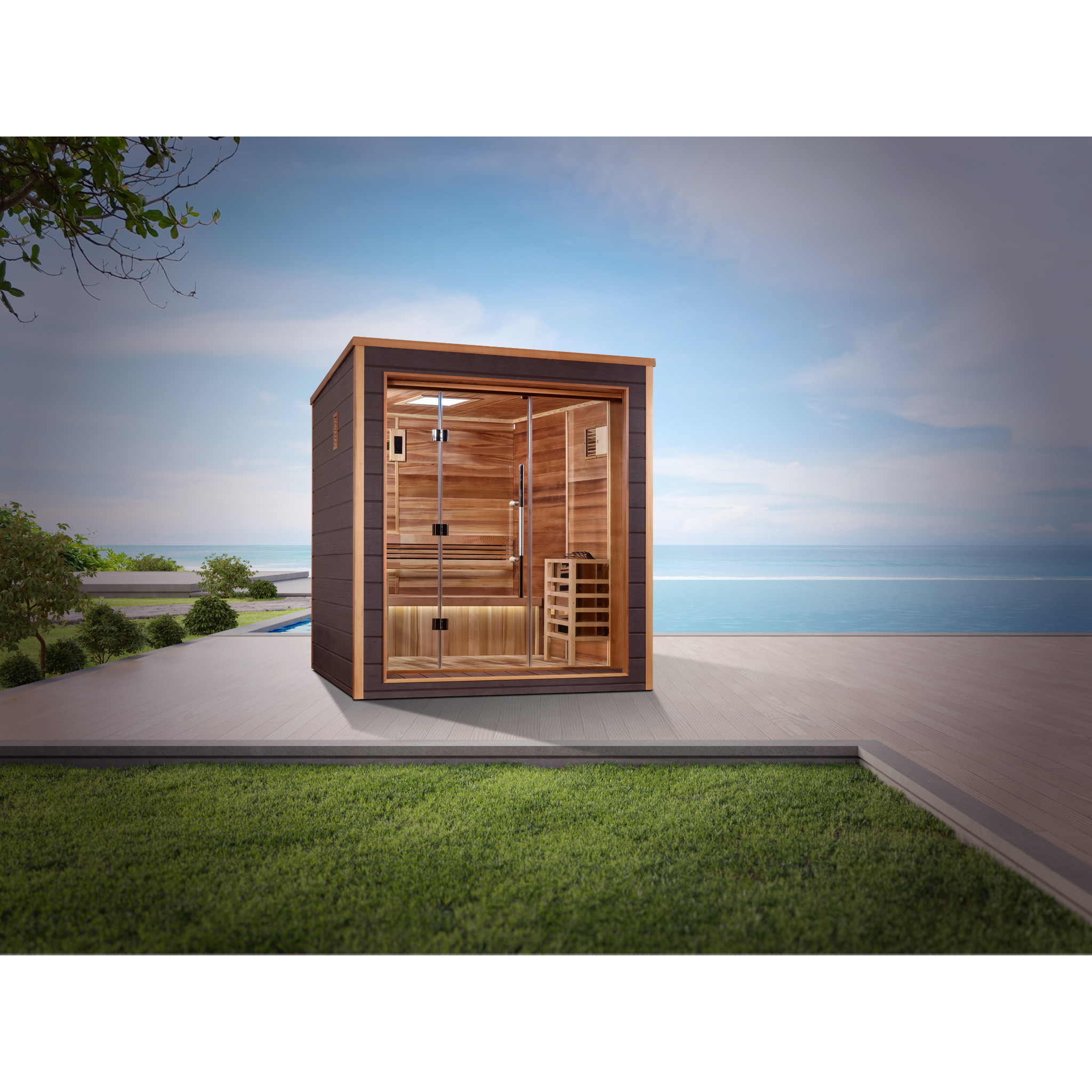 Golden Designs Drammen 3 Person Indoor-Outdoor Traditional Sauna, Canadian Red Cedar Interior, Espresso Finish, GDI-8203-01