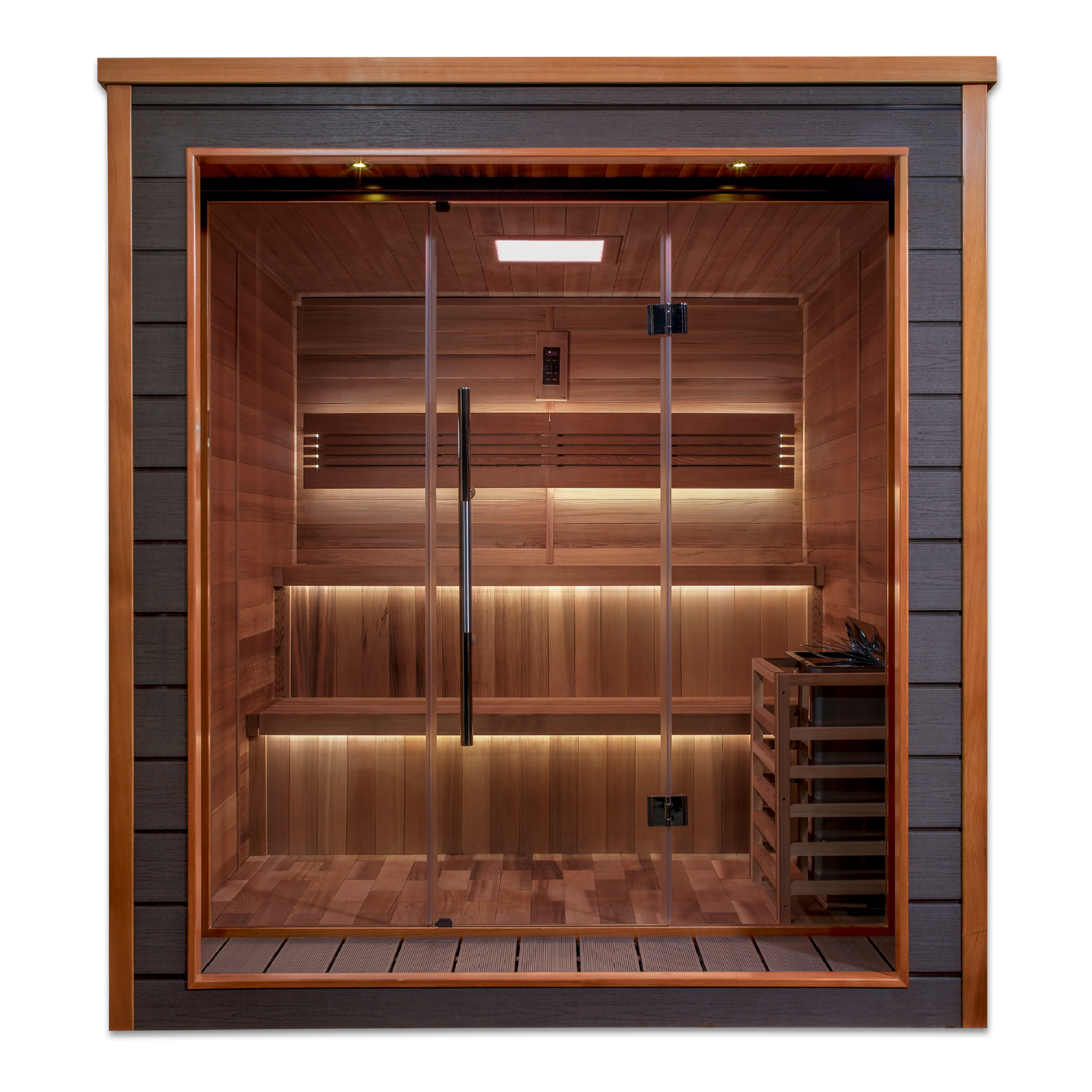 Golden Designs Bergen 6 Person Indoor-Outdoor Traditional Sauna, Canadian Red Cedar Interior, Espresso Finish, GDI-8206-01