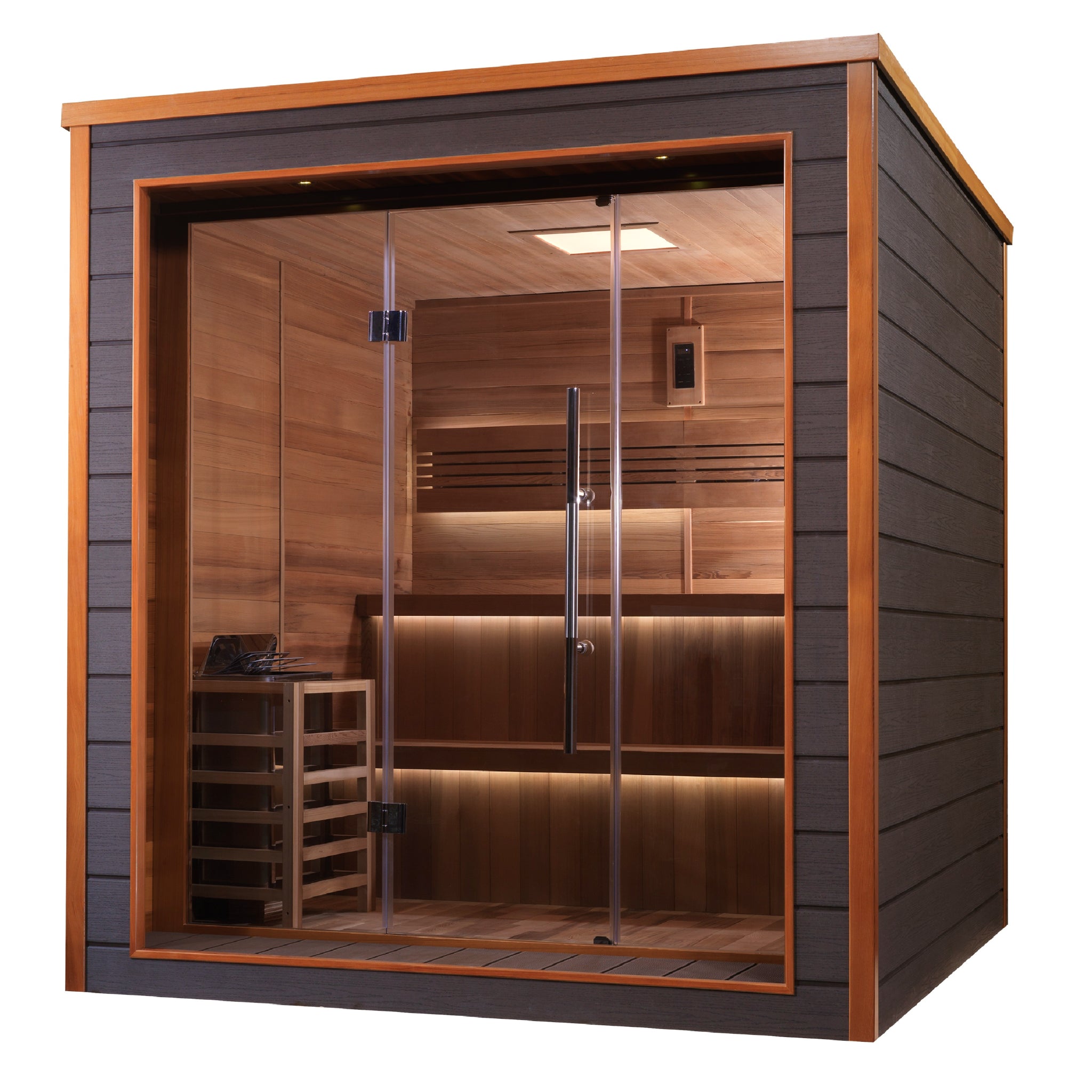 Golden Designs Bergen 6 Person Indoor-Outdoor Traditional Sauna, Canadian Red Cedar Interior, Espresso Finish, GDI-8206-01