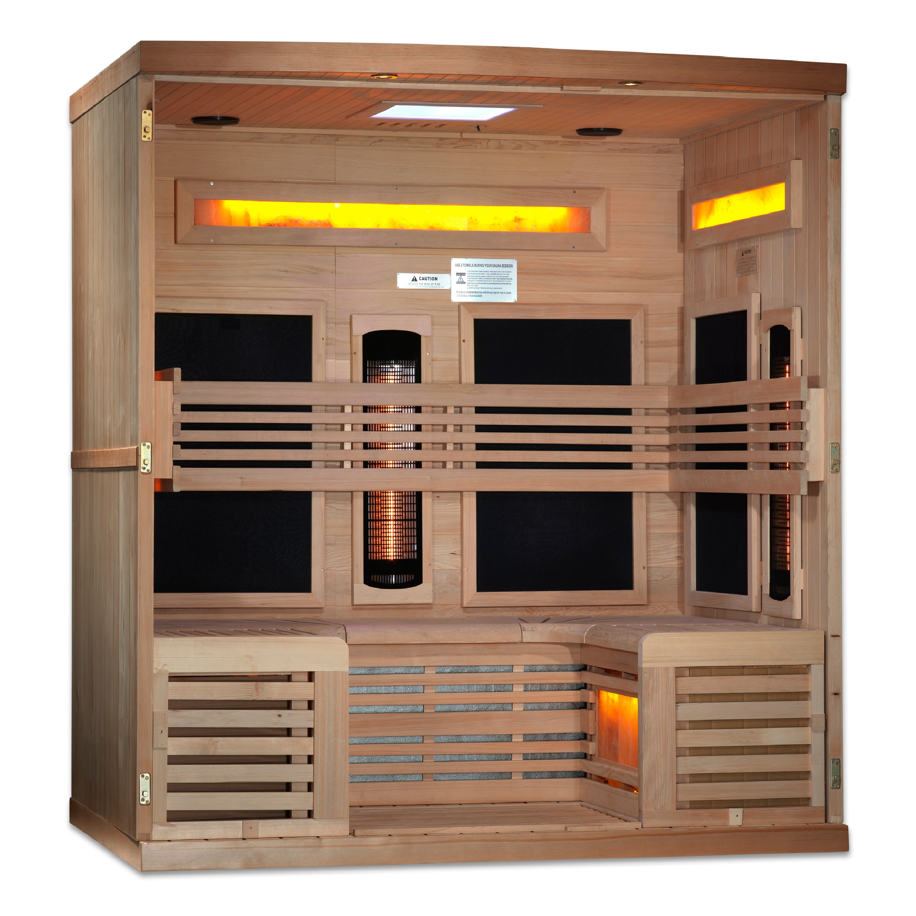Golden Designs 6 Person Full Spectrum Infrared Sauna, PureTech™ Near Zero EMF, 5 Himalayan Salt Bars, Canadian Hemlock, Indoor, GDI-8260-01