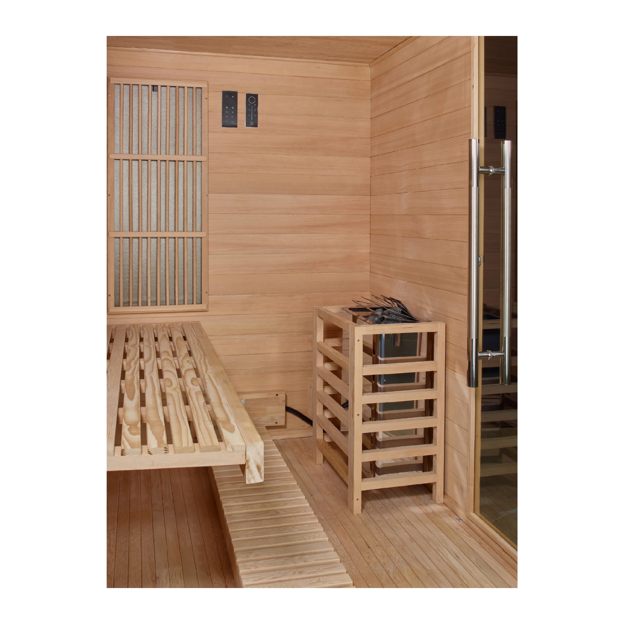 Golden Designs, 3-Person, Indoor, Full Spectrum and Harvia Traditional Stove Hybrid Saunas (GDI-8330-01)