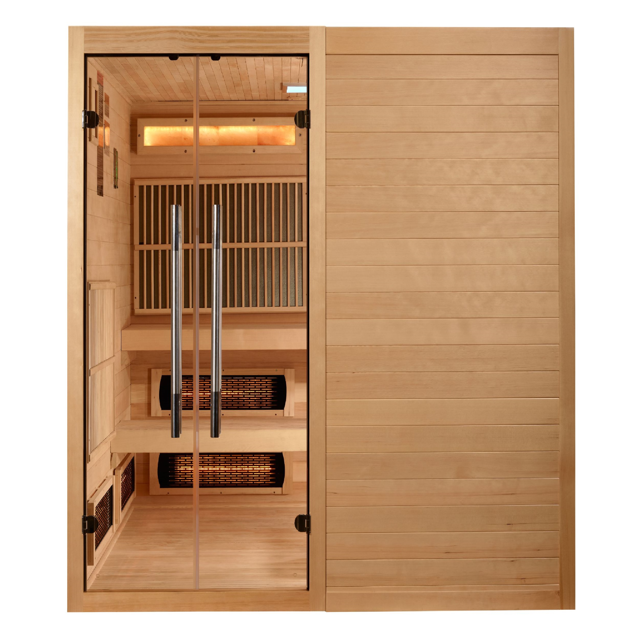 Golden Designs 6 Person Hybrid Sauna, Full Spectrum Infrared + Harvia Stove, Near Zero EMF, Canadian Hemlock, Indoor, GDI-8360-01
