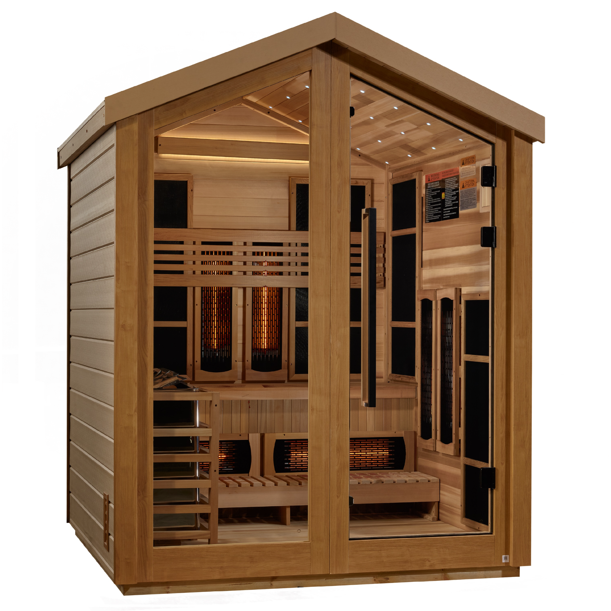 Golden Designs Loviisa 3 Person Hybrid Outdoor Sauna | PureTech™ Full Spectrum Infrared & Traditional Stove | Near Zero EMF | Canadian Red Cedar Interior | SKU: GDI-8523-01