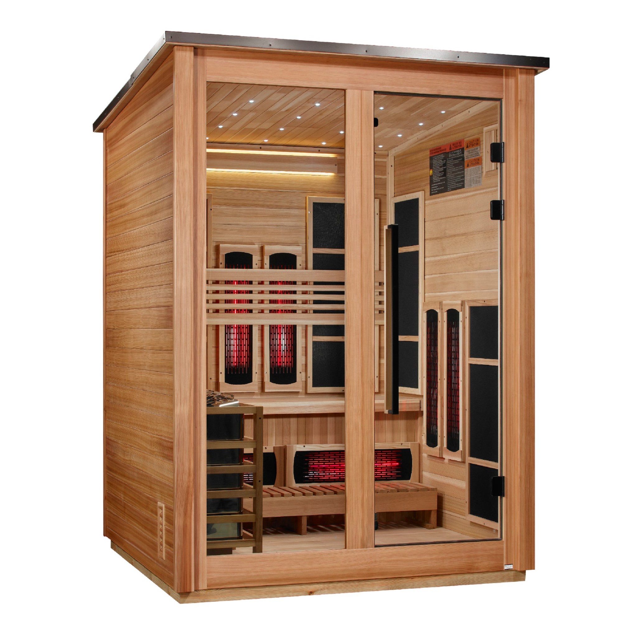 Golden Designs Loviisa 3 Person Hybrid Outdoor Sauna, PureTech™ Full Spectrum Infrared & Traditional Stove, Canadian Red Cedar Interior, Pacific Cedar Exterior, GDI-8523-02