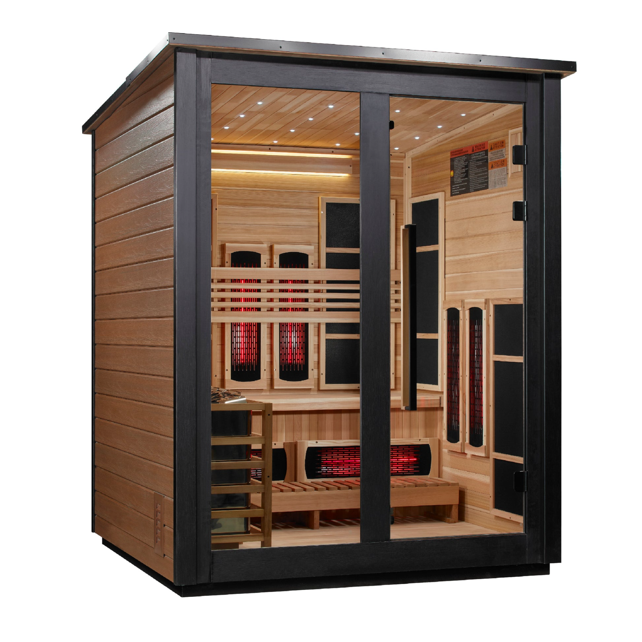 Golden Designs Loviisa 3 Person Hybrid Outdoor Sauna, PureTech™ Full Spectrum Infrared or Traditional Stove, Canadian Red Cedar Interior, 2 Tone Finish, GDI-8523-03