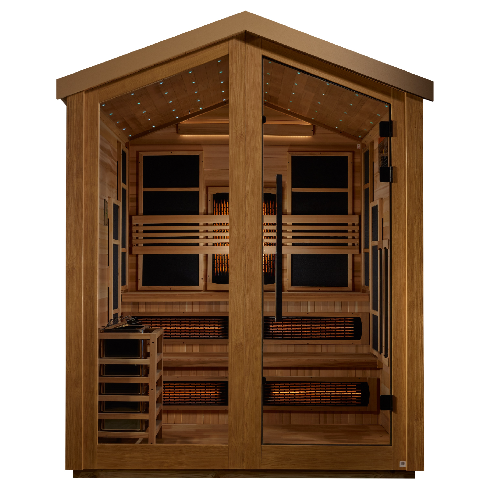 Golden Designs Kaskinen 6 Person Hybrid Outdoor Sauna | PureTech™ Full Spectrum Infrared & Traditional Stove | Near Zero EMF | Canadian Red Cedar Interior | GDI-8526-01