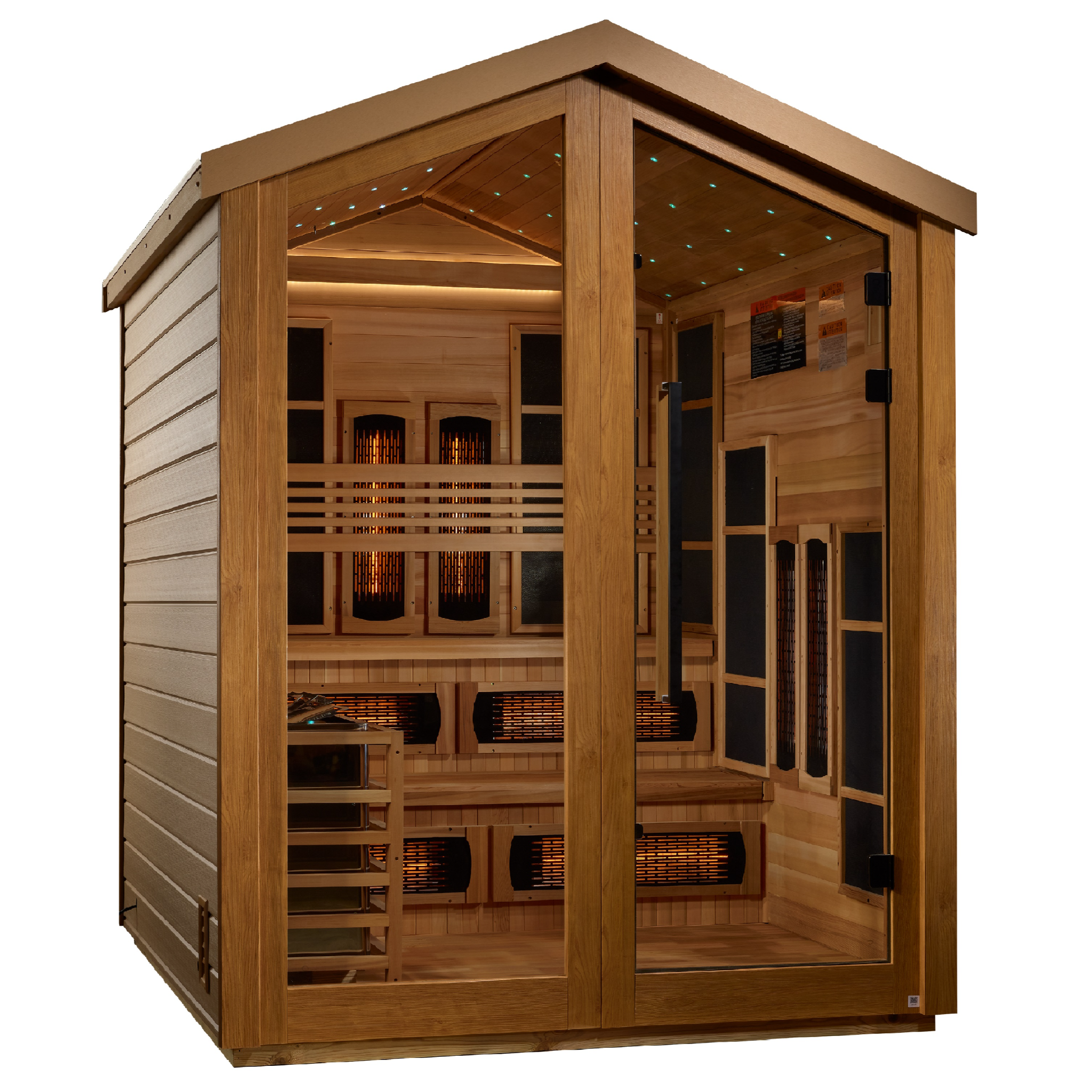 Golden Designs Kaskinen 6 Person Hybrid Outdoor Sauna | PureTech™ Full Spectrum Infrared & Traditional Stove | Near Zero EMF | Canadian Red Cedar Interior | GDI-8526-01
