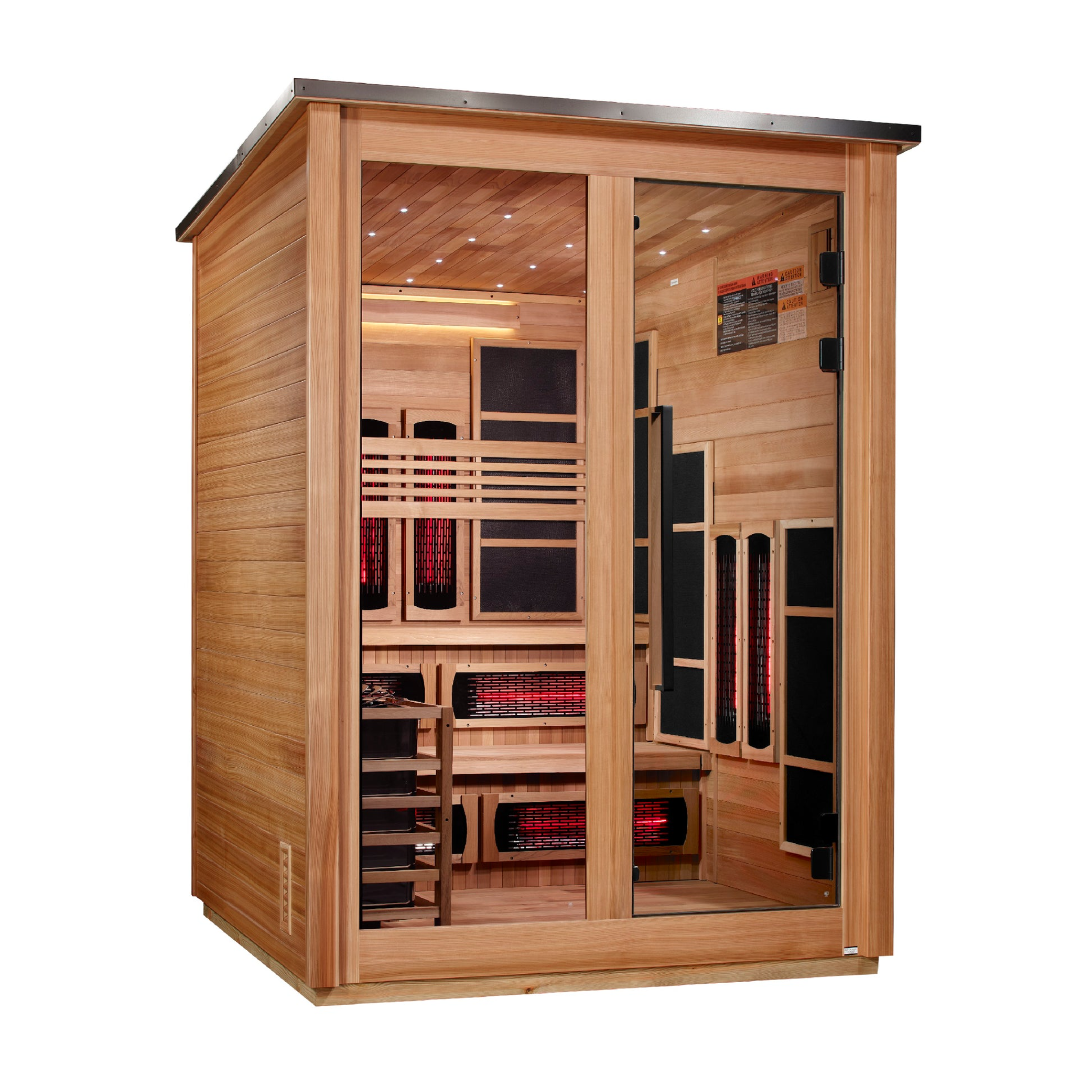 Golden Designs Kaskinen 6 Person Hybrid Outdoor Sauna, PureTech™ Full Spectrum Infrared or Traditional Stove, Canadian Red Cedar Interior, Pacific Cedar Finish, GDI-8526-02