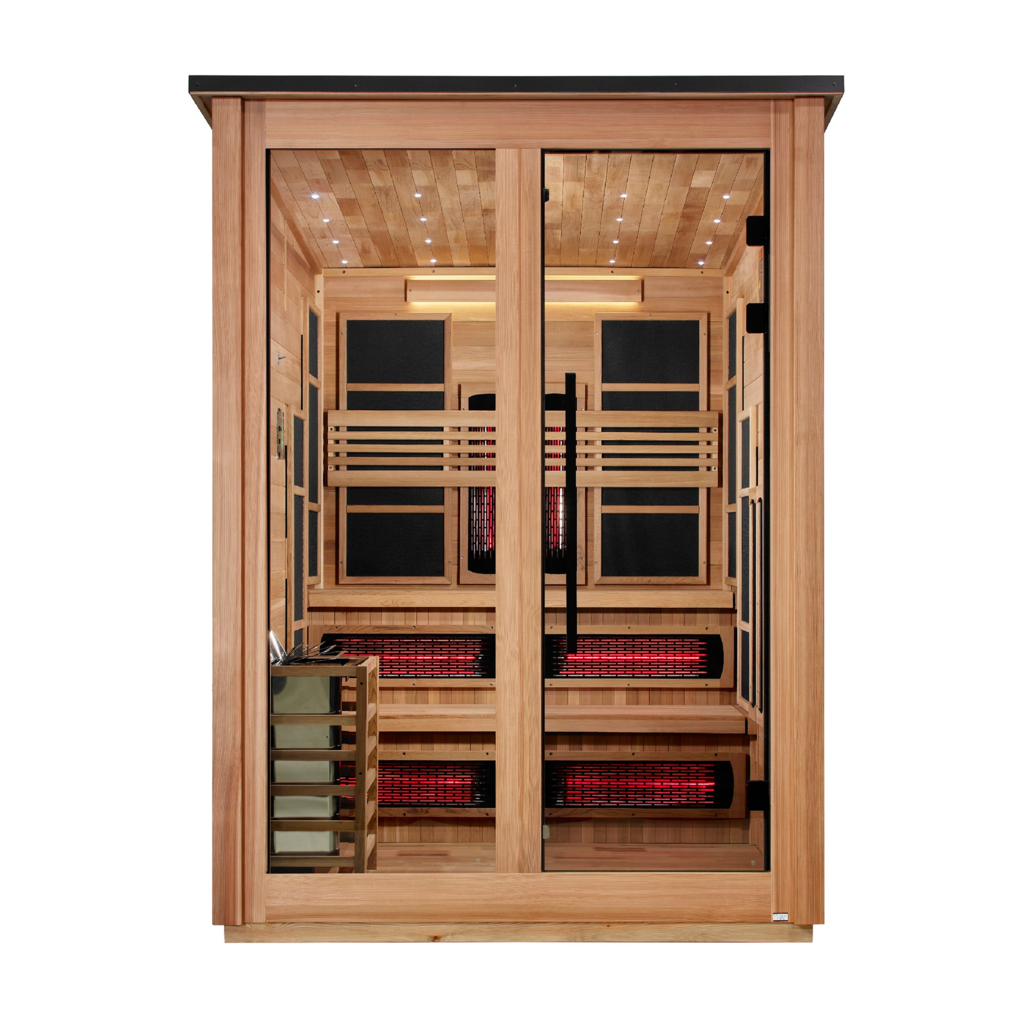 Golden Designs Kaskinen 6 Person Hybrid Outdoor Sauna, PureTech™ Full Spectrum Infrared or Traditional Stove, Canadian Red Cedar Interior, Pacific Cedar Finish, GDI-8526-02