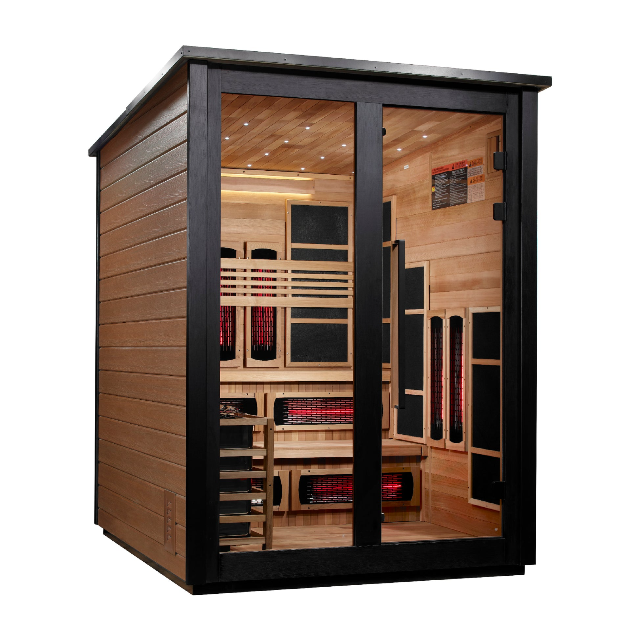 Golden Designs Kaskinen 6 Person Hybrid Outdoor Sauna, PureTech™ Full Spectrum Infrared or Traditional Stove, Canadian Red Cedar Interior, 2 Tone Finish, GDI-8526-03