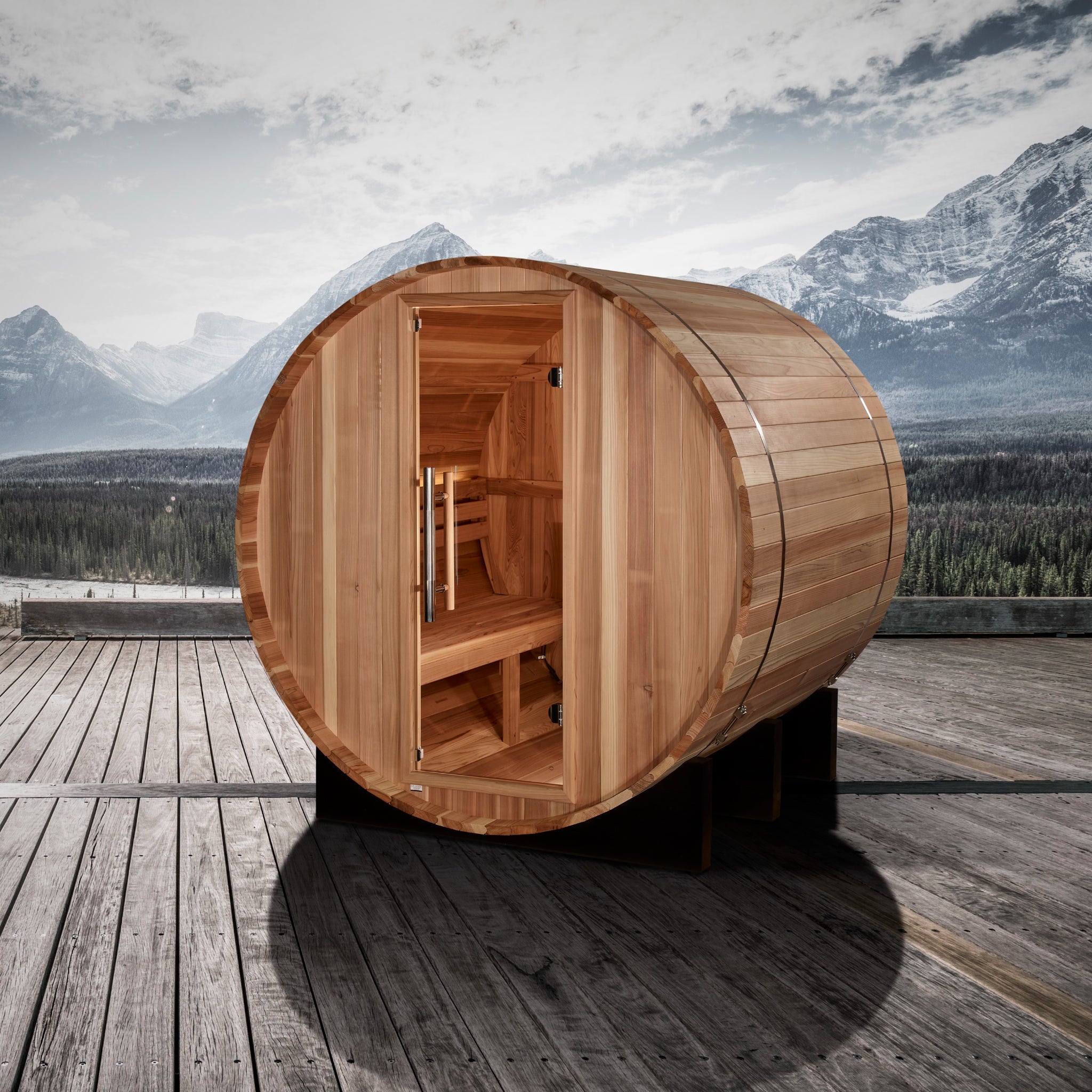 Golden Designs St. Moritz 2 Person Outdoor Barrel Traditional Sauna, Pacific Premium Cedar, Bronze Privacy Glass, GDI-B002-01