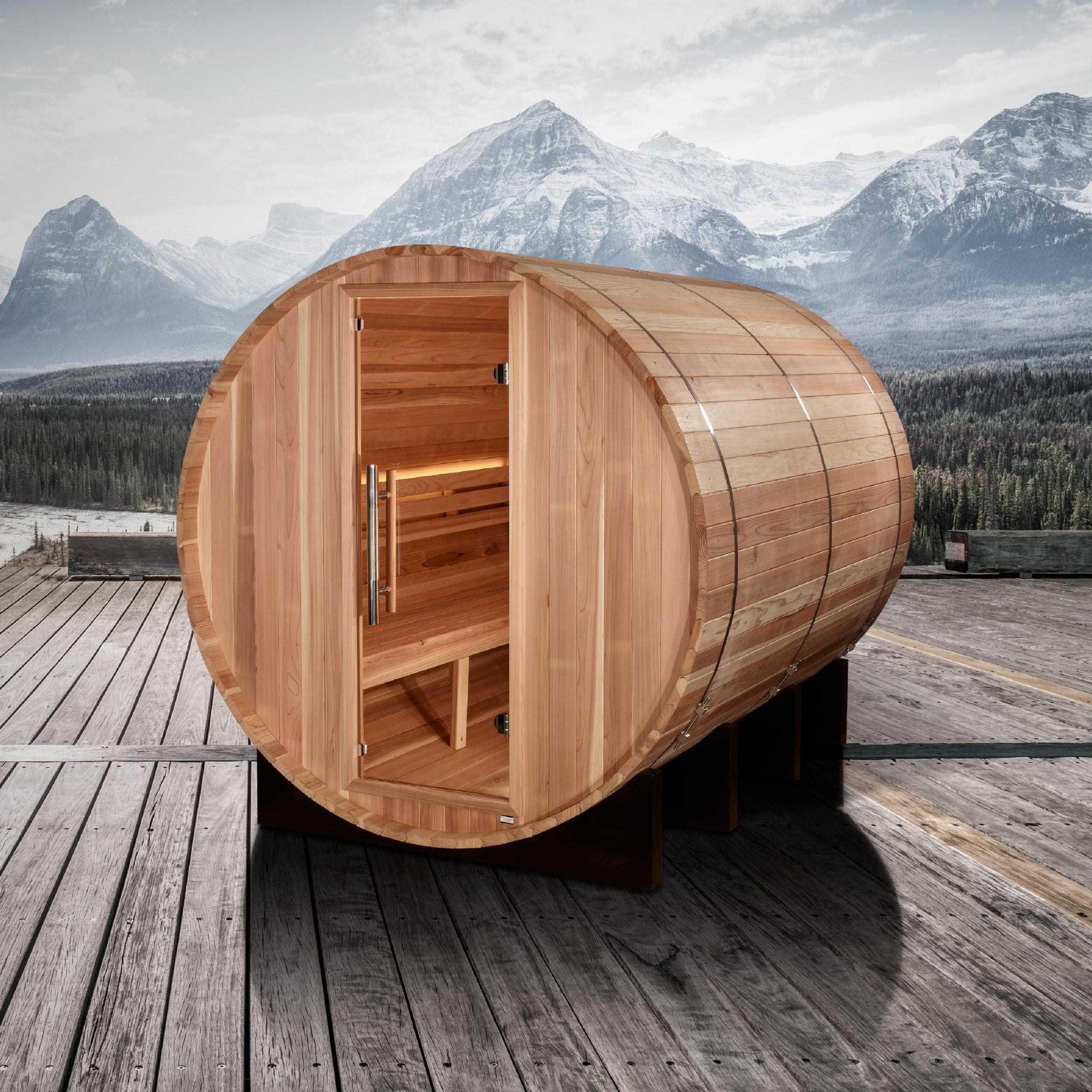 Golden Designs Klosters 6 Person Outdoor Barrel Traditional Sauna, Pacific Premium Cedar, Bronze Privacy Glass, GDI-B006-01