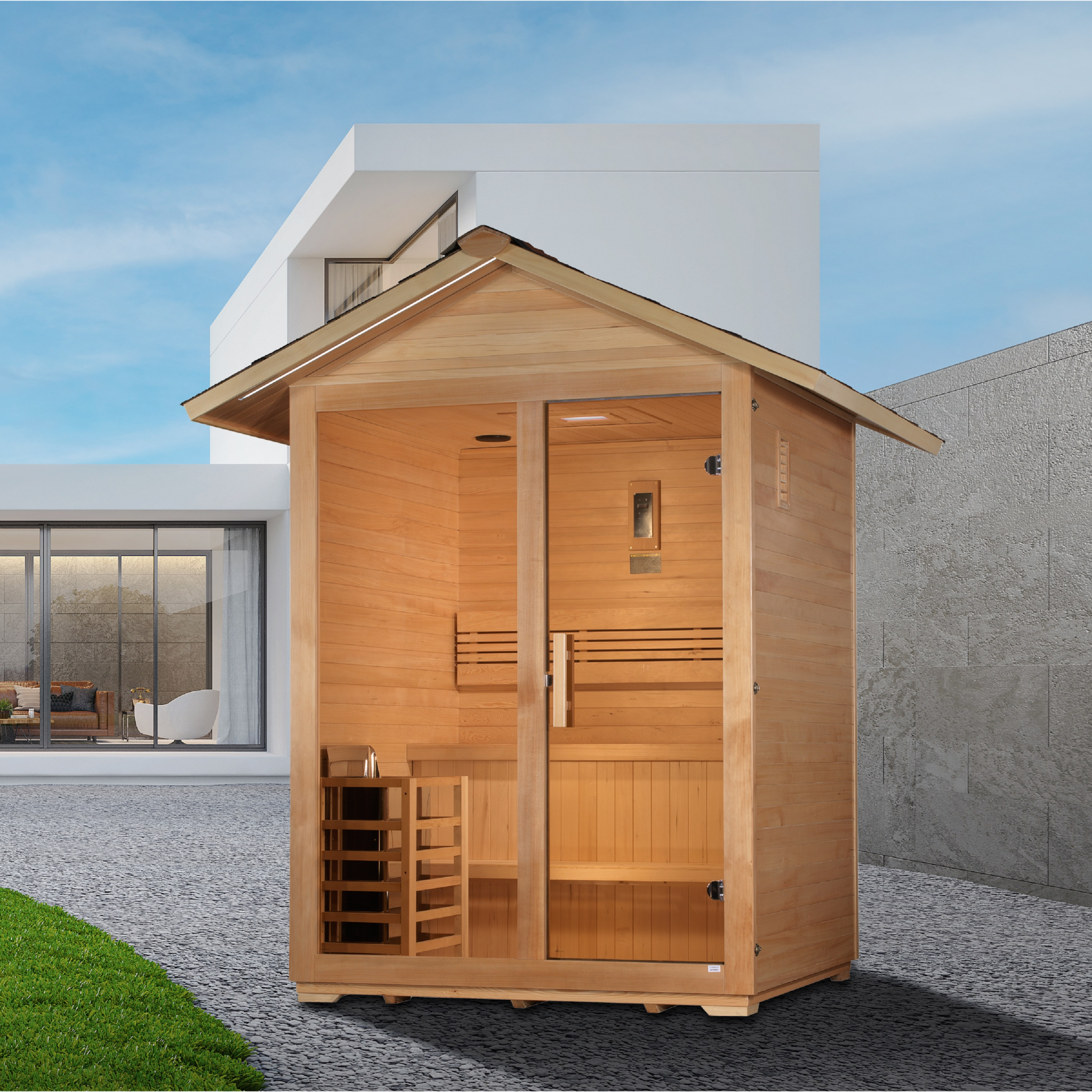 Golden Designs Arlberg 3 Person Traditional Outdoor Sauna, Canadian Hemlock, 8kW Stove, Chromotherapy Lighting GDI-8103-01