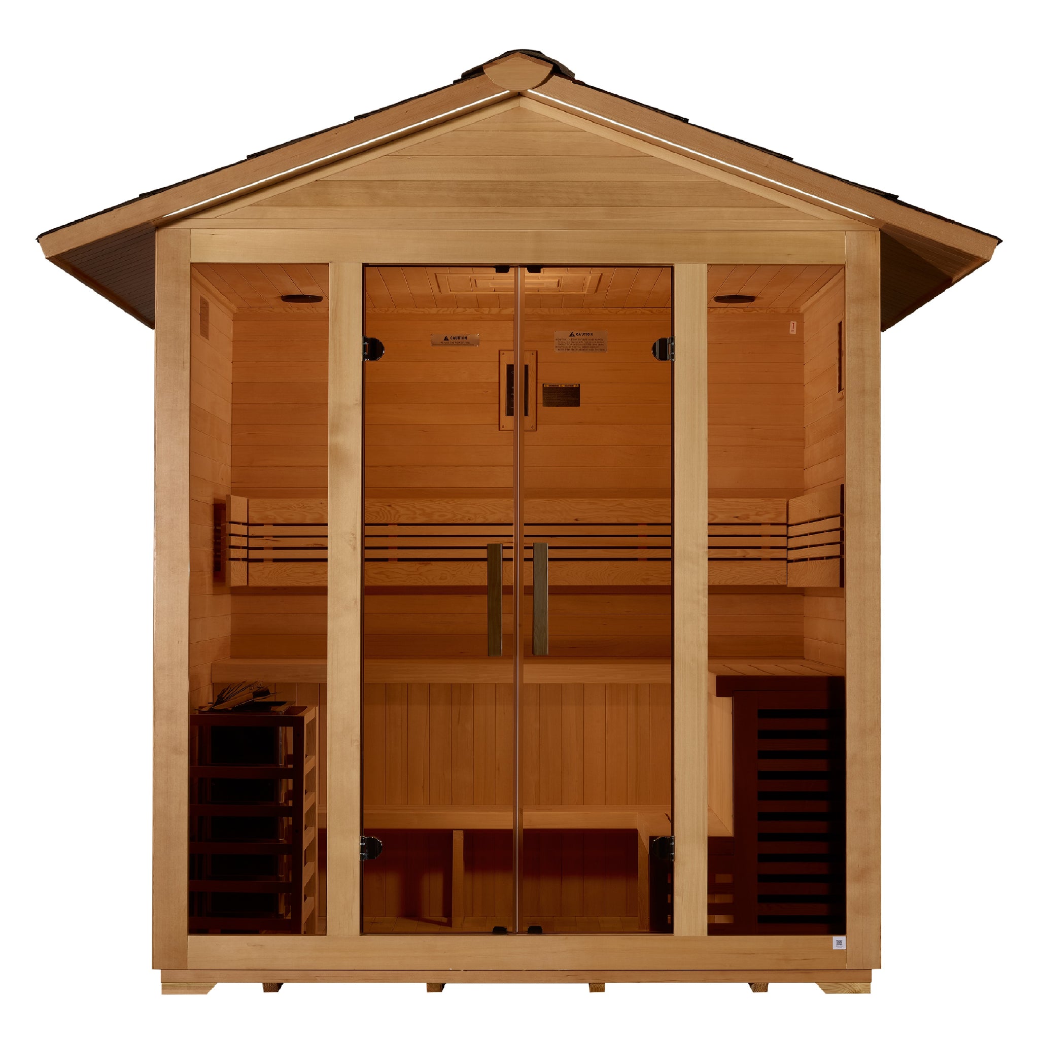 Golden Designs Vorarlberg 5 Person Traditional Outdoor Sauna, Canadian Hemlock, 8kW Stove, Chromotherapy Lighting GDI-8105-01