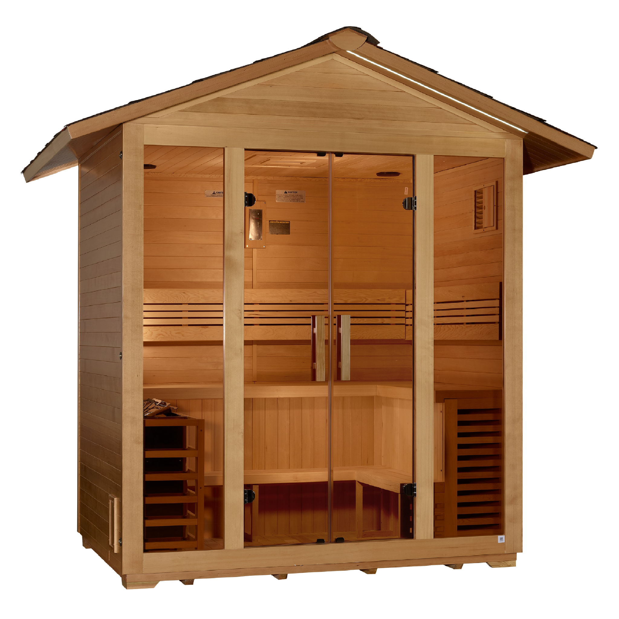 Golden Designs Vorarlberg 5 Person Traditional Outdoor Sauna, Canadian Hemlock, 8kW Stove, Chromotherapy Lighting GDI-8105-01