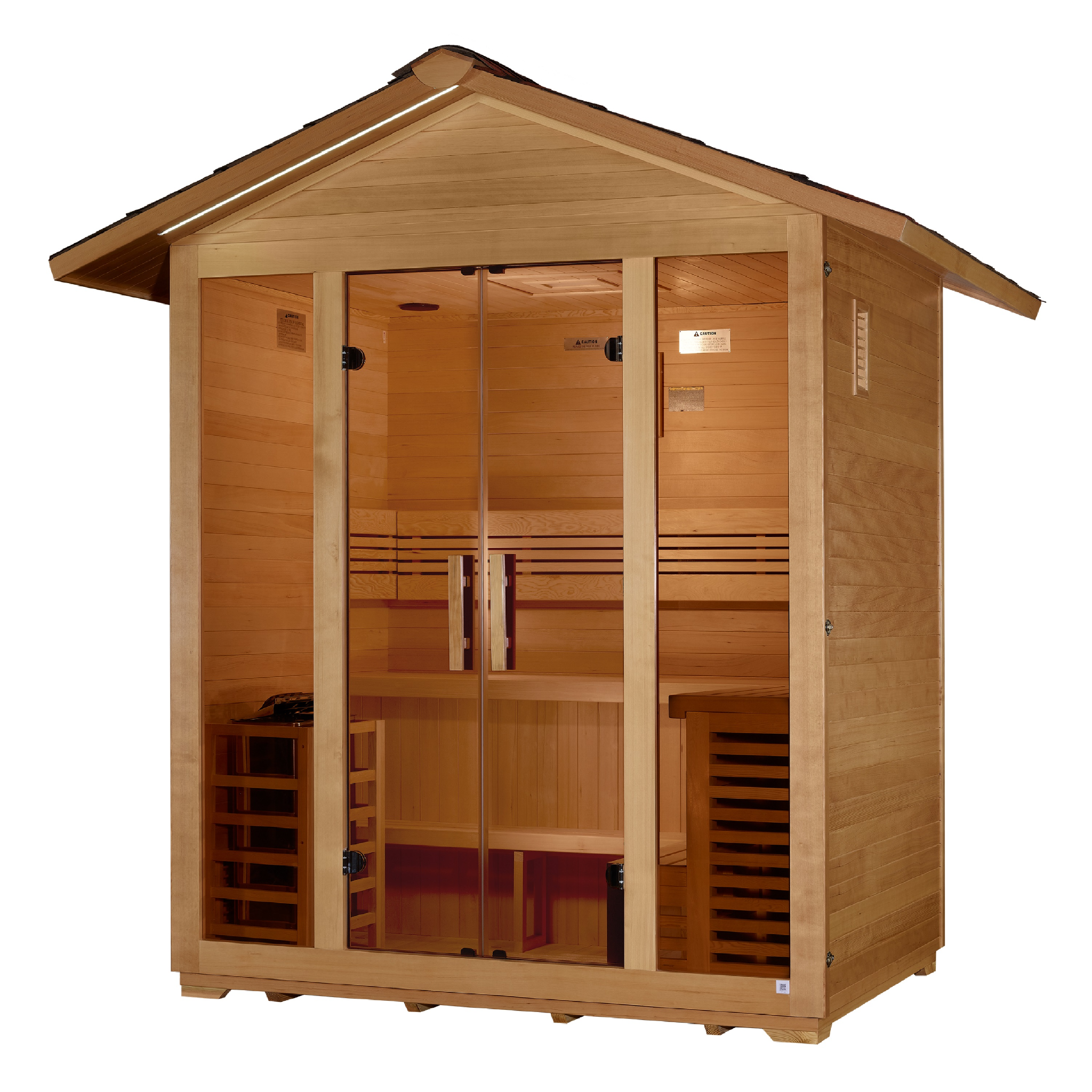 Golden Designs Vorarlberg 5 Person Traditional Outdoor Sauna, Canadian Hemlock, 8kW Stove, Chromotherapy Lighting GDI-8105-01