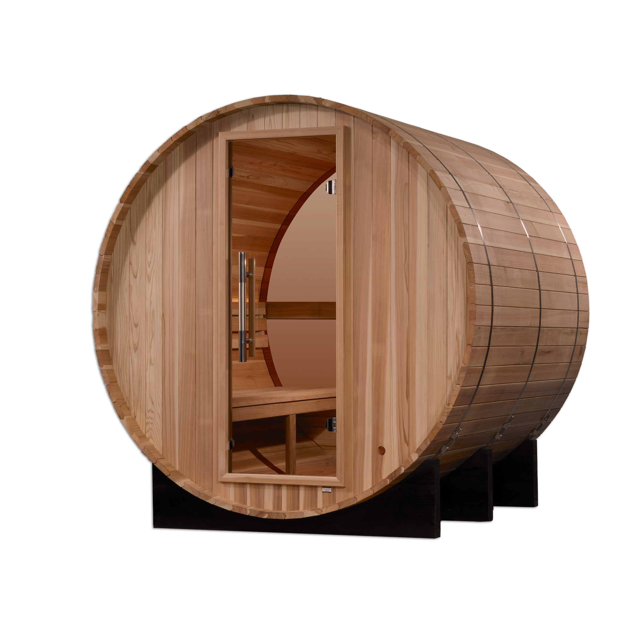 Golden Designs Zurich 4 Person Outdoor Barrel Traditional Sauna with Bronze Privacy View, Pacific Premium Cedar, GDI-B024-01