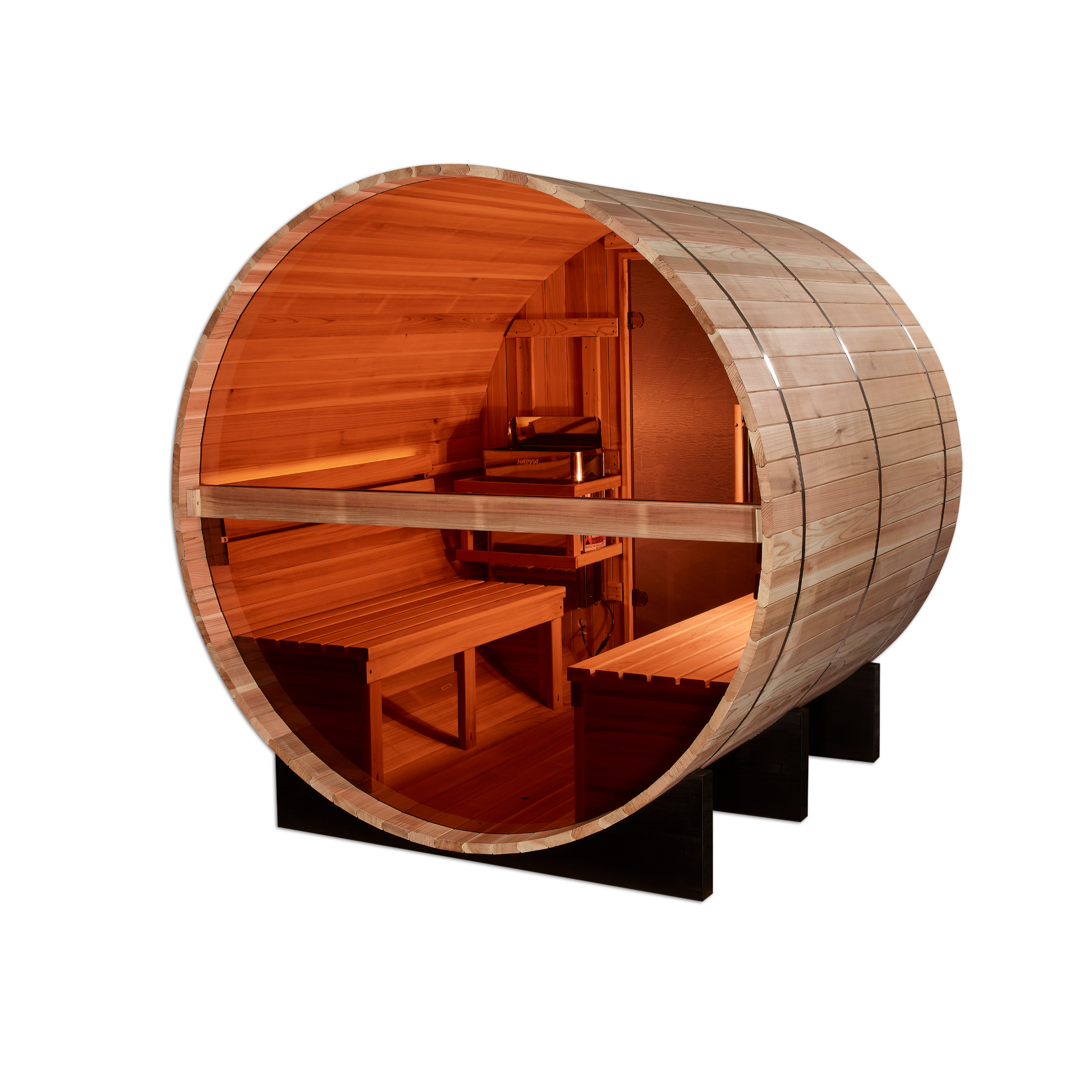 Golden Designs Zurich 4 Person Outdoor Barrel Traditional Sauna with Bronze Privacy View, Pacific Premium Cedar, GDI-B024-01