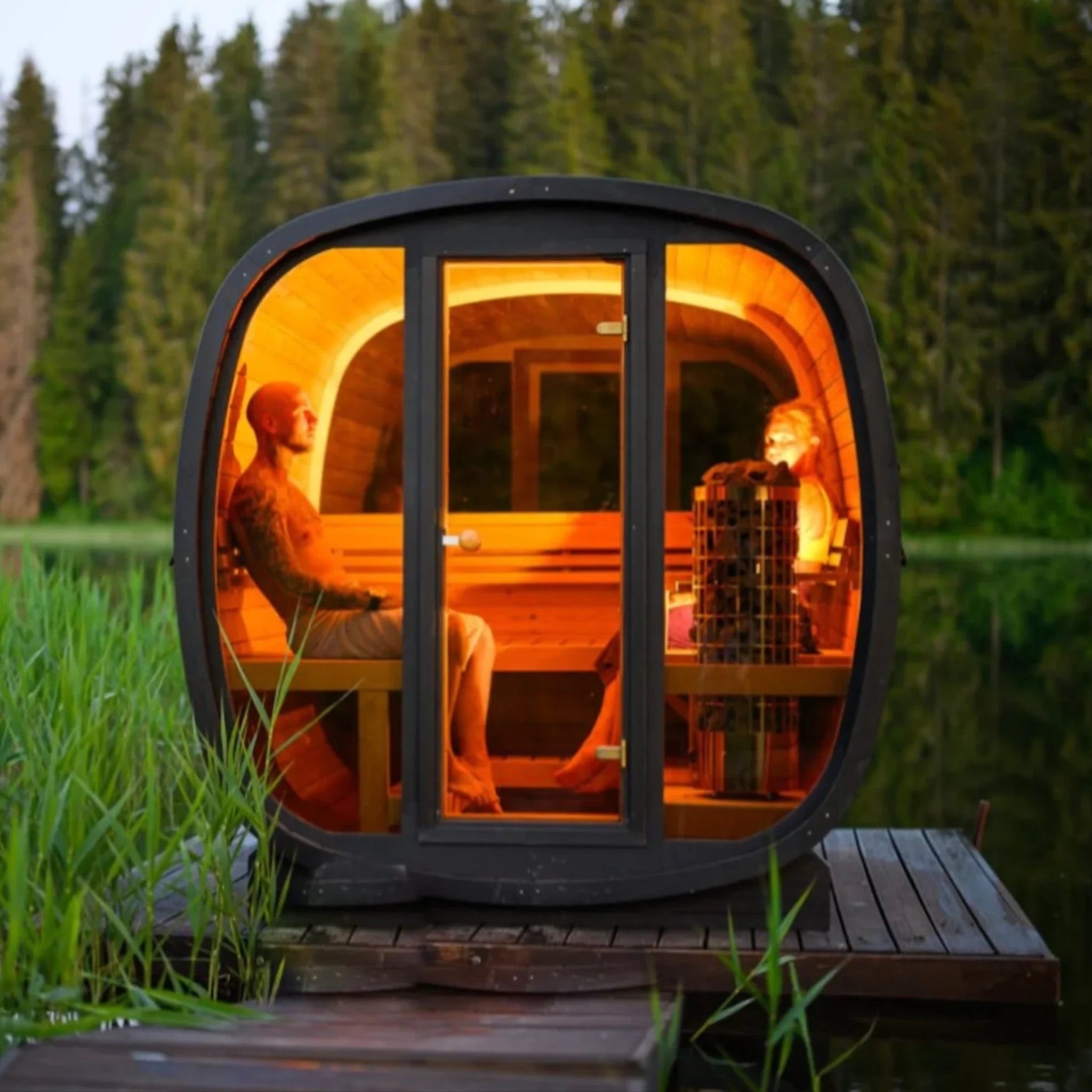 Orivon Wellness, Auris Two Luxury Outdoor Cedar Sauna for 3–4 Persons | Premium Red Cedar Sauna with Electric or Wood Burning Heating