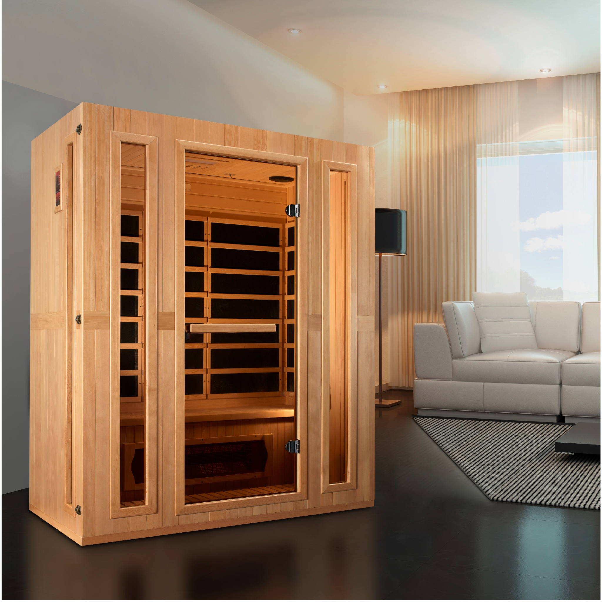 Maxxus 3-Person Full Spectrum Near Zero EMF Infrared Sauna, Canadian Hemlock, PureTech™, Bluetooth Audio, Chromotherapy Lighting, MX-LS3-01