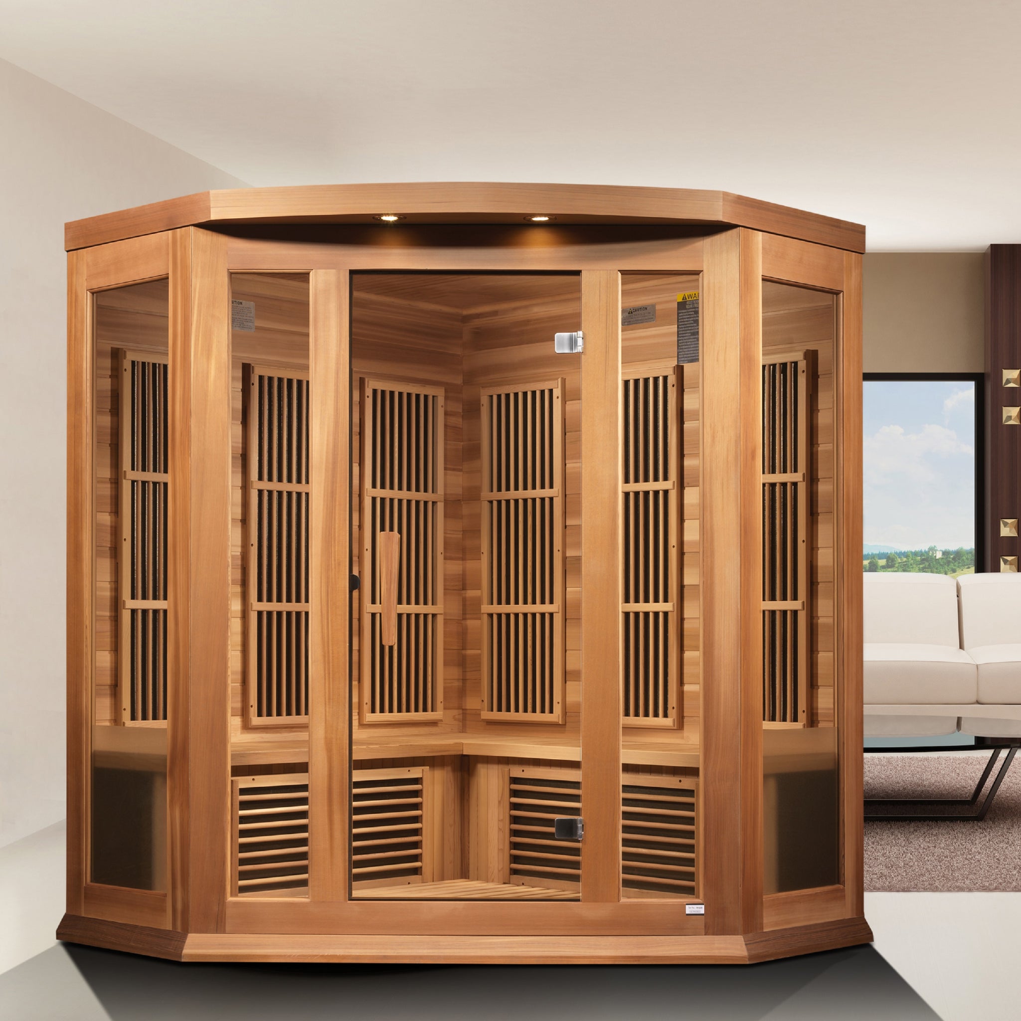 Maxxus Red Cedar 3-Person Corner Low EMF FAR Infrared Sauna, Canadian Red Cedar, Bronze Glass, MX-K356-01 CED