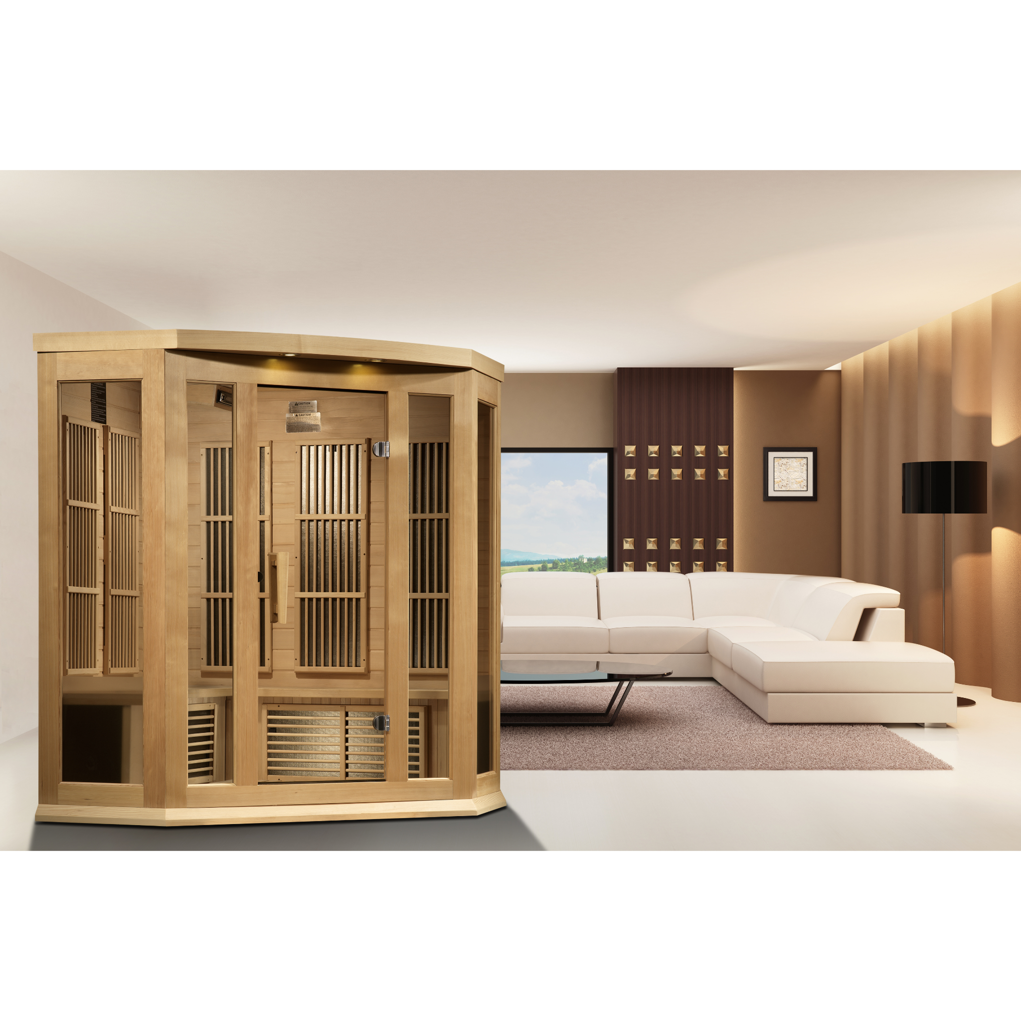 Maxxus 3 Person Corner Low EMF FAR Infrared Sauna, Canadian Hemlock, Indoor, MX-K356-01