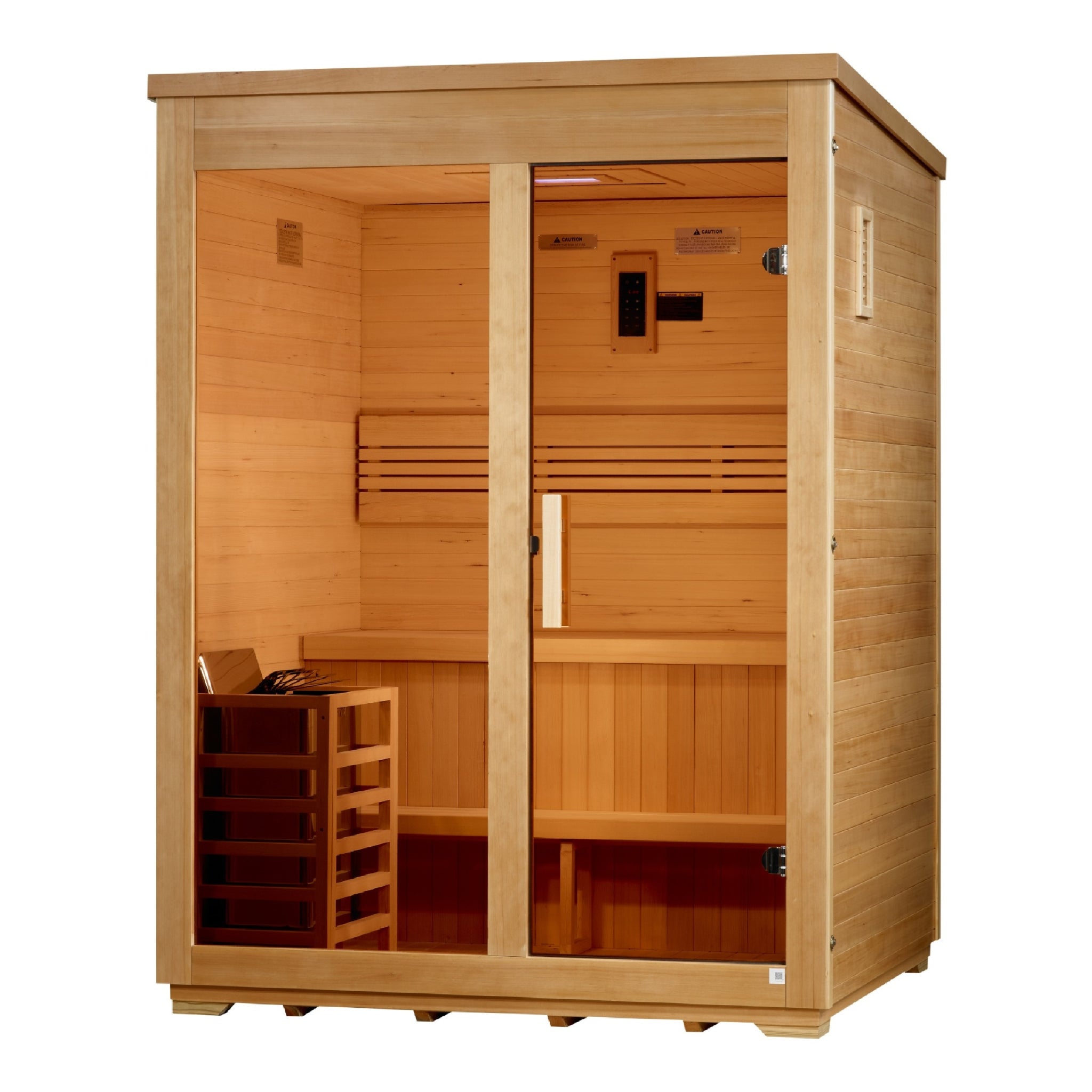 Golden Designs Arlberg 3 Person Traditional Outdoor Steam Sauna, Flat Roof, Canadian Hemlock, 8kW Stove GDI-8003-01