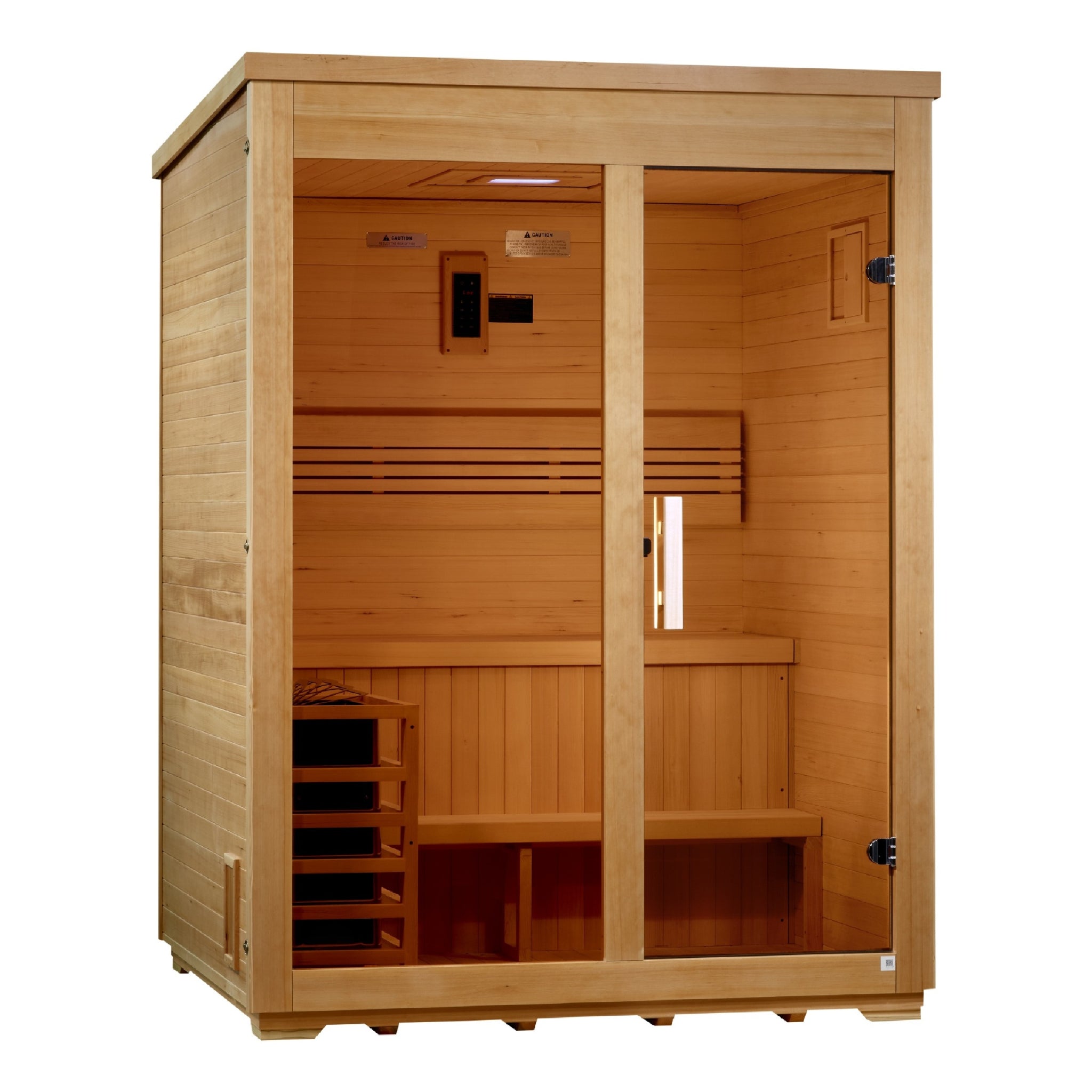 Golden Designs Arlberg 3 Person Traditional Outdoor Steam Sauna, Flat Roof, Canadian Hemlock, 8kW Stove GDI-8003-01