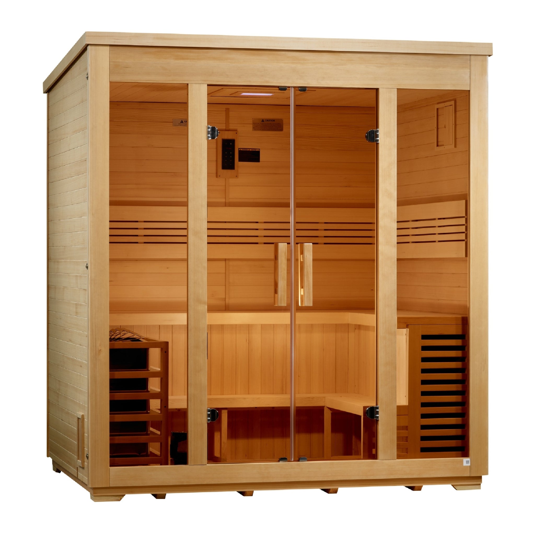 Golden Designs Vorarlberg 5 Person Traditional Outdoor Sauna, Flat Roof, Canadian Hemlock, 8kW Stove GDI-8005-01
